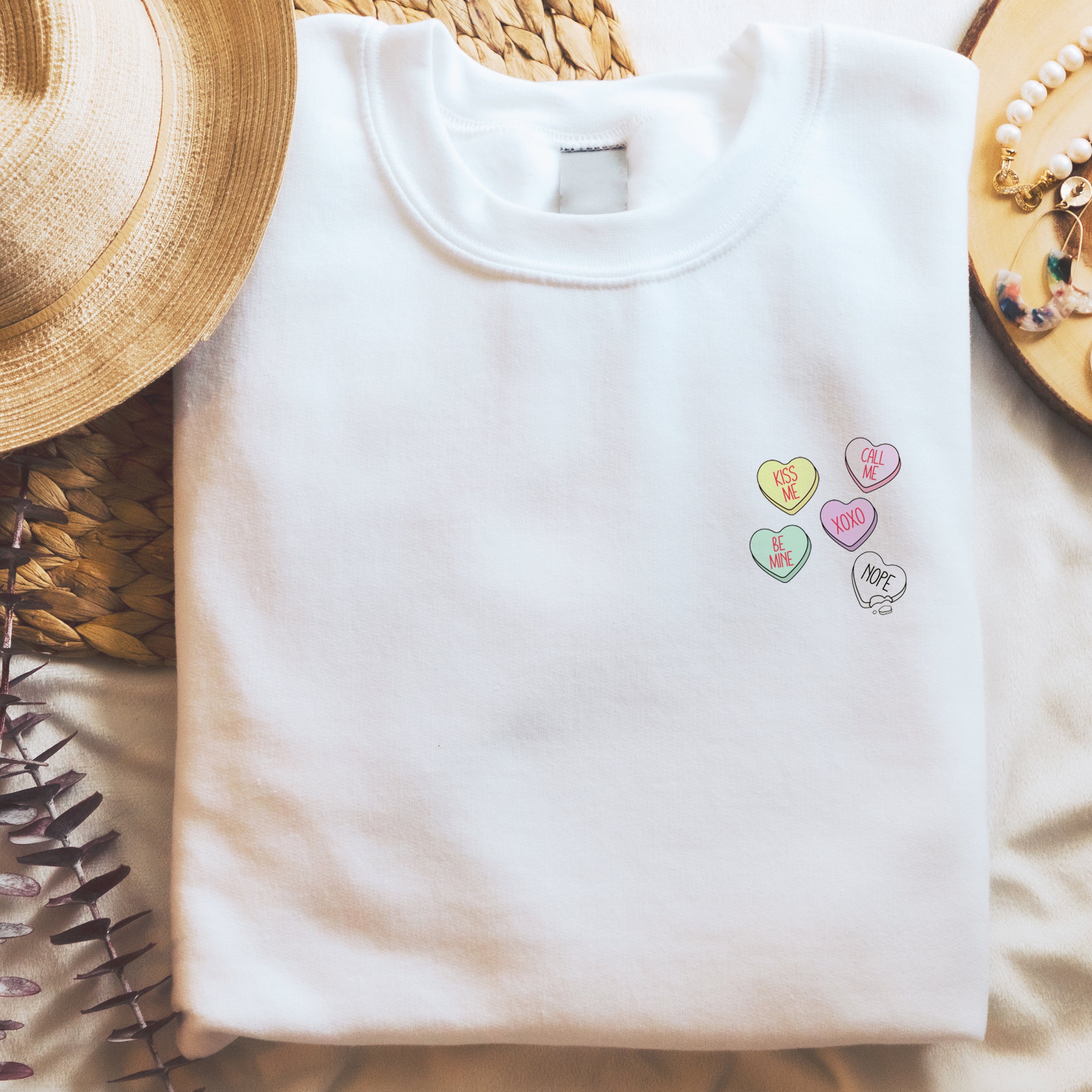 Soft white jumper with pastel Valentine's print