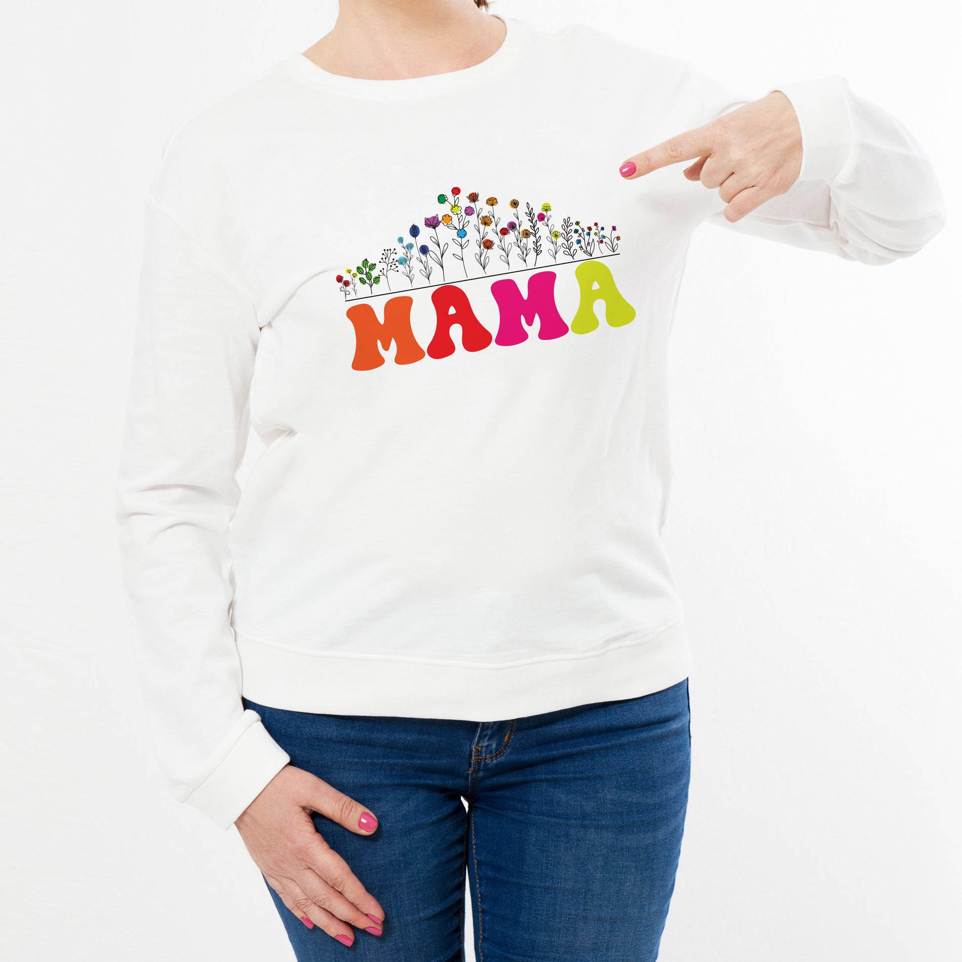 Fluorescent Mama flower print for New Mum  design on a white t shirt
