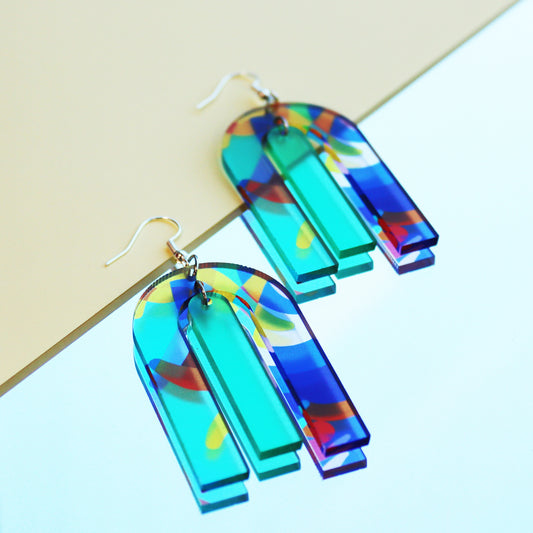 geometric shape printed acrylic statement earrings