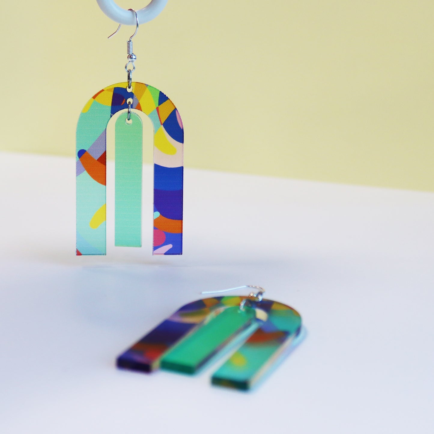 geometric shape printed acrylic statement earrings modern fashion jewellery pair of earrings