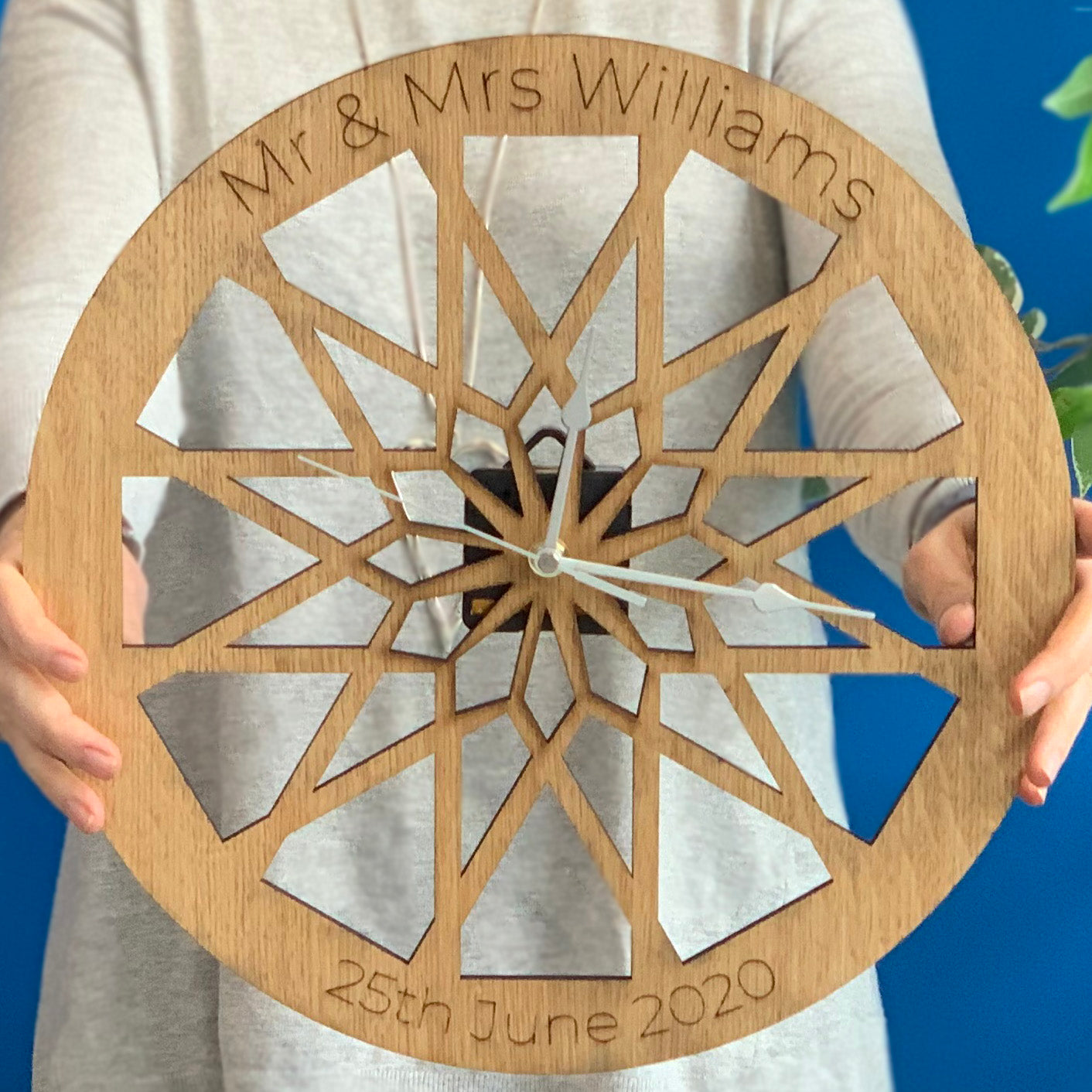 Personalised Geometric Oak Clock
