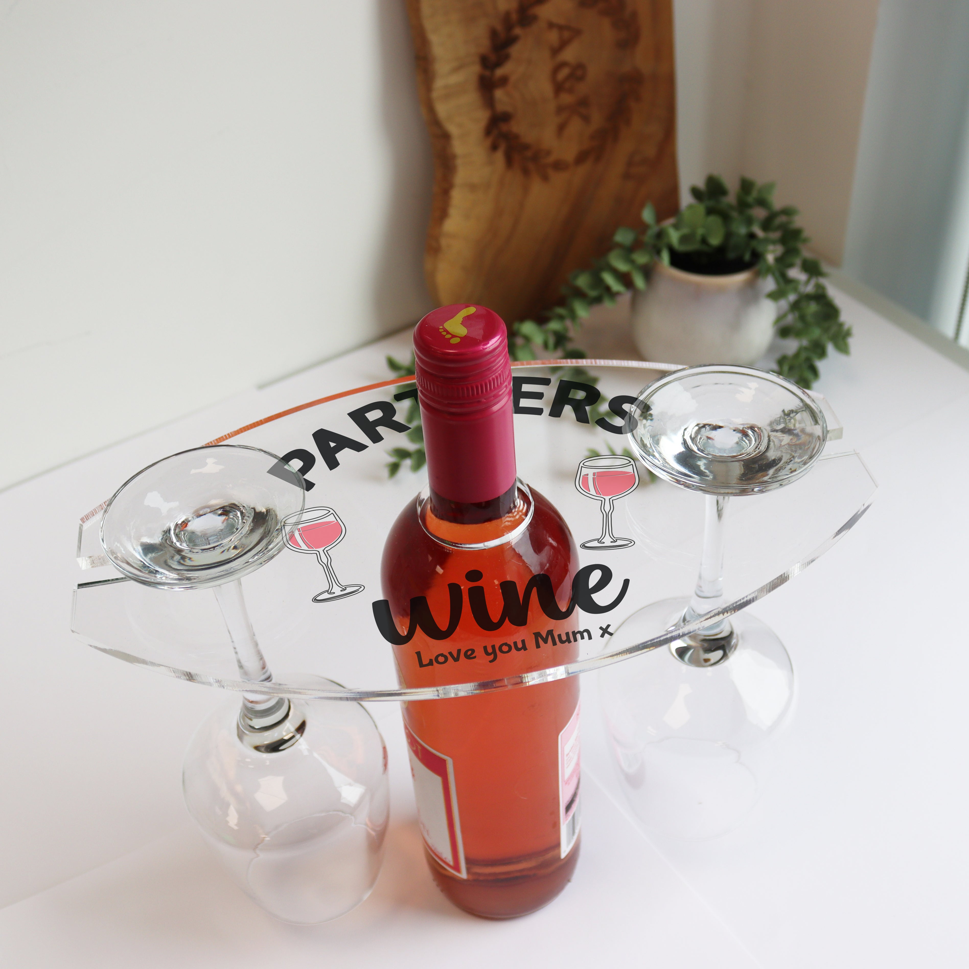 gift for Mum gift for stepMum wone bottle holder and wine glass holder printed with message and personalised