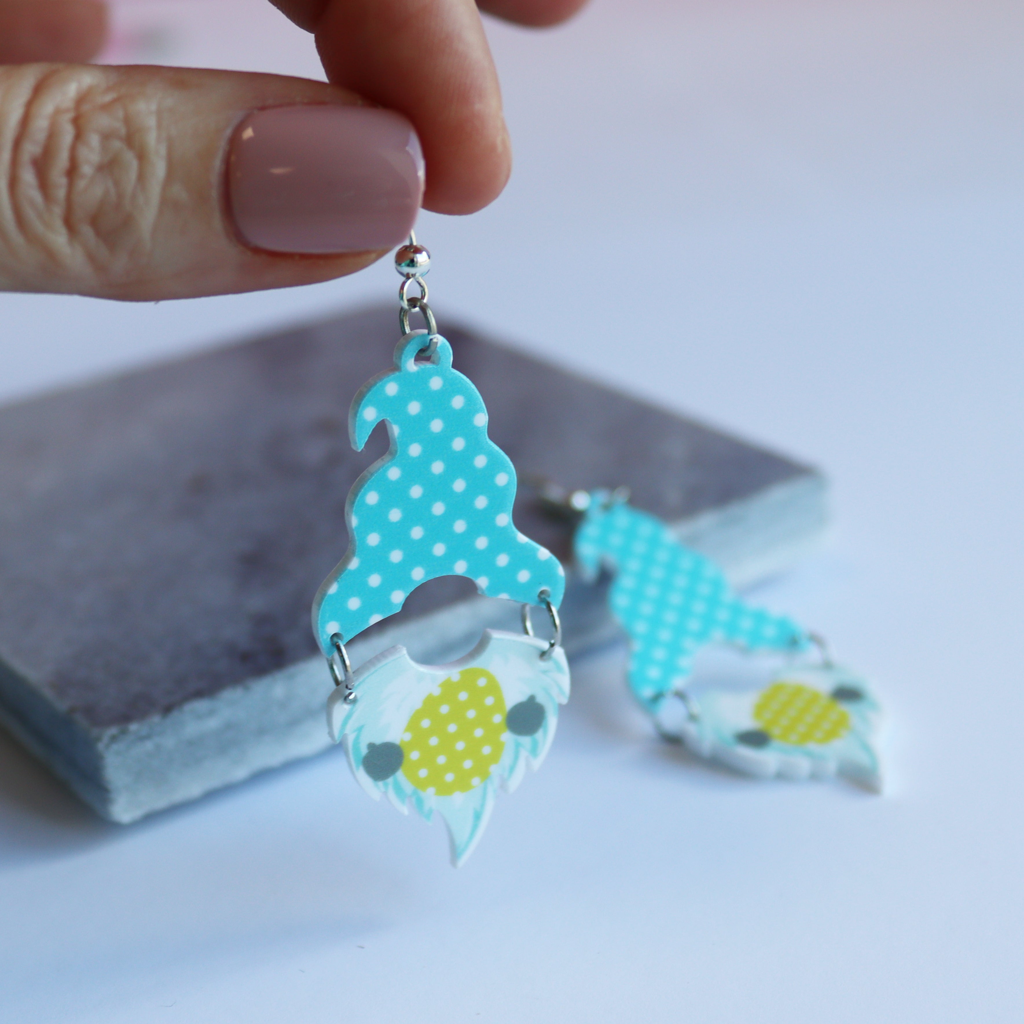gnome dangly acrylic fun easter earrings