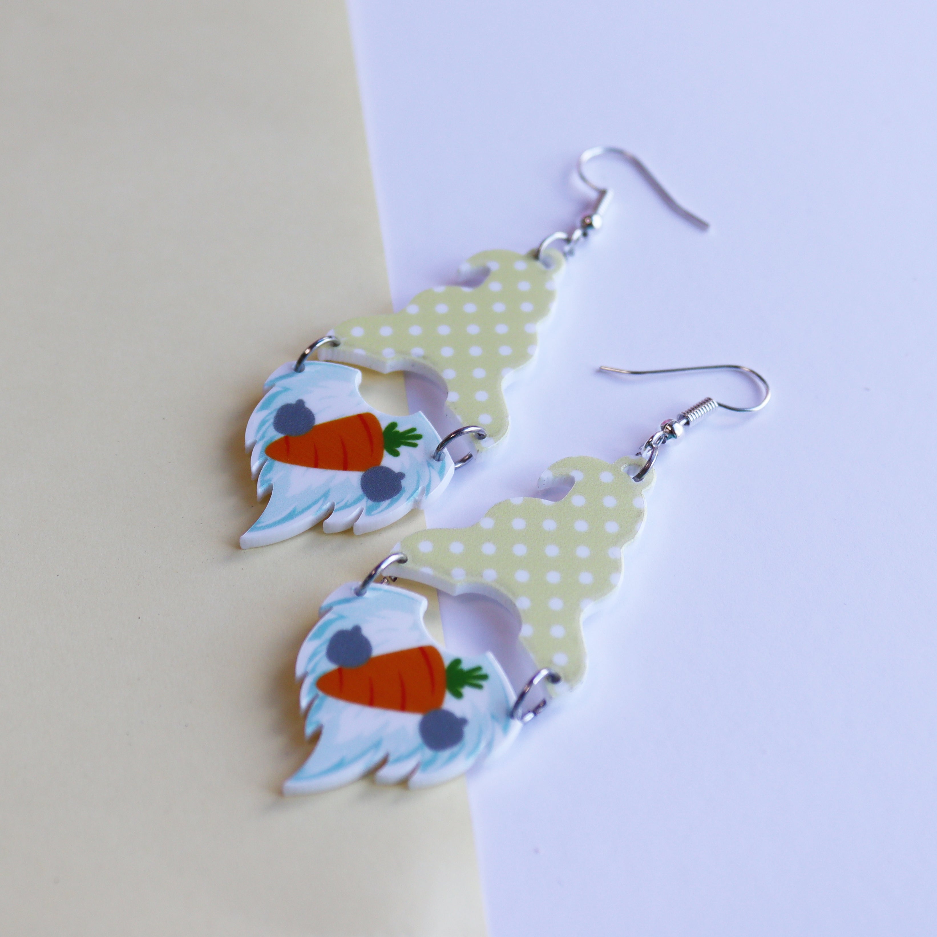 gnome easter earring gonk earrings pastel pink blue and yellow