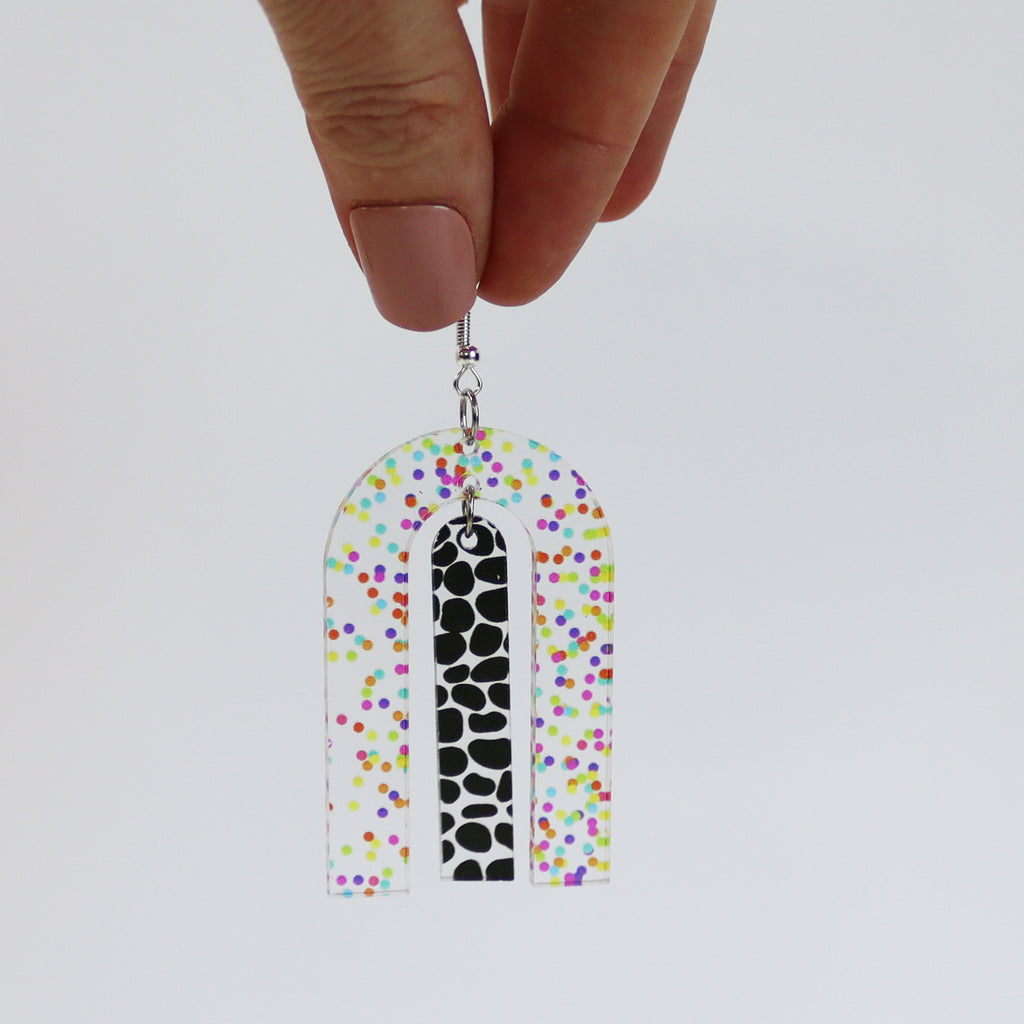 printed modern bright geometric acrylic statement dangly earrings modern large earrings