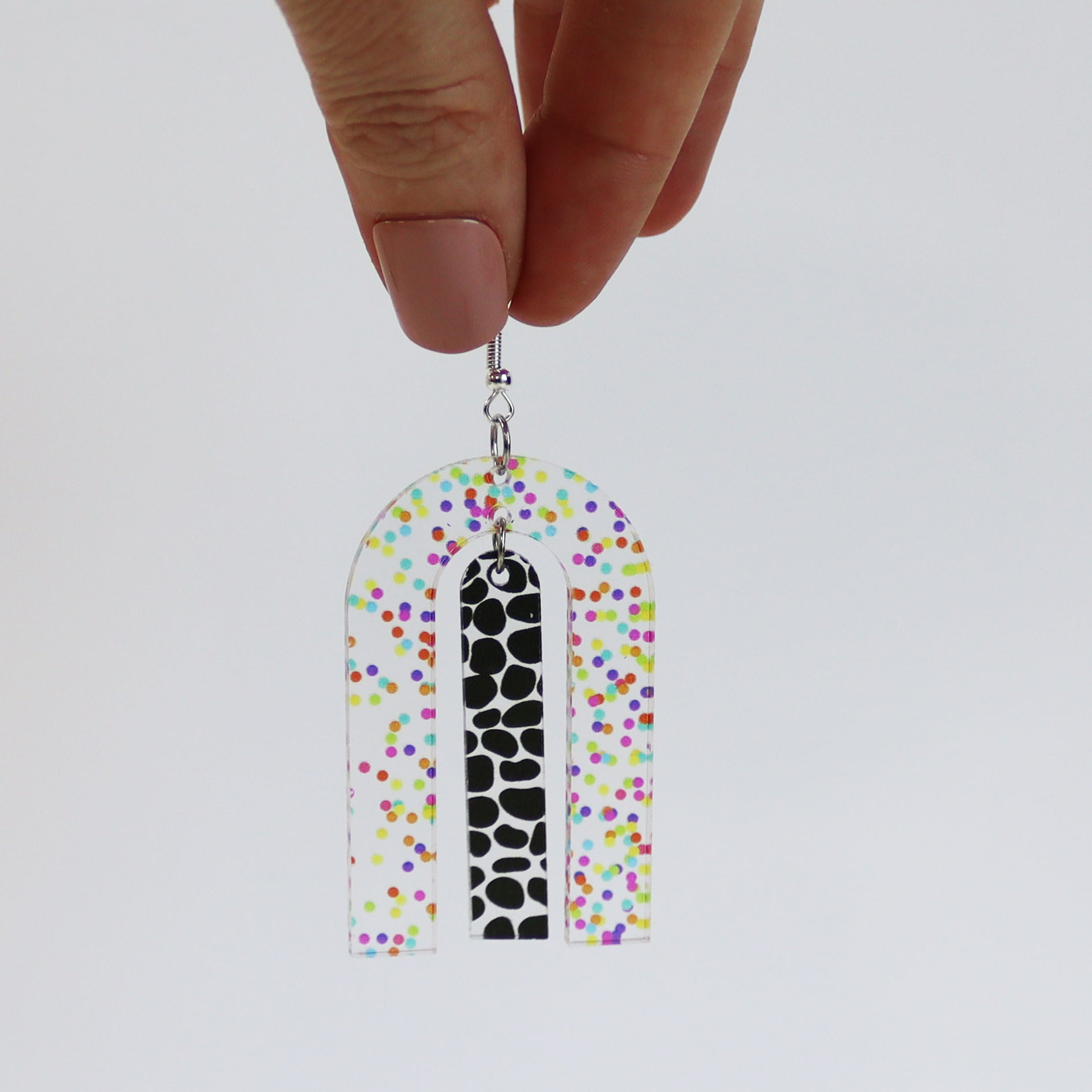printed modern bright geometric acrylic statement dangly earrings modern large earrings