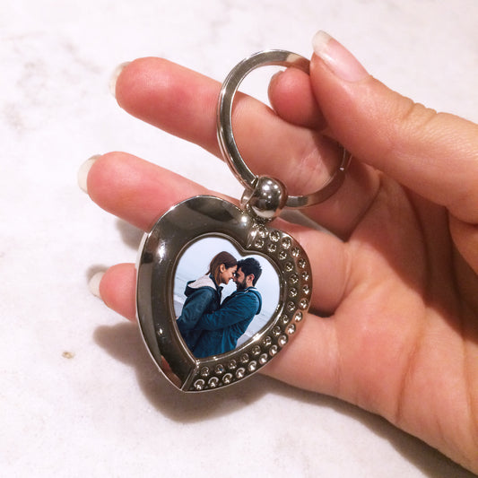 Silver Heart Personalised Photo Key Ring