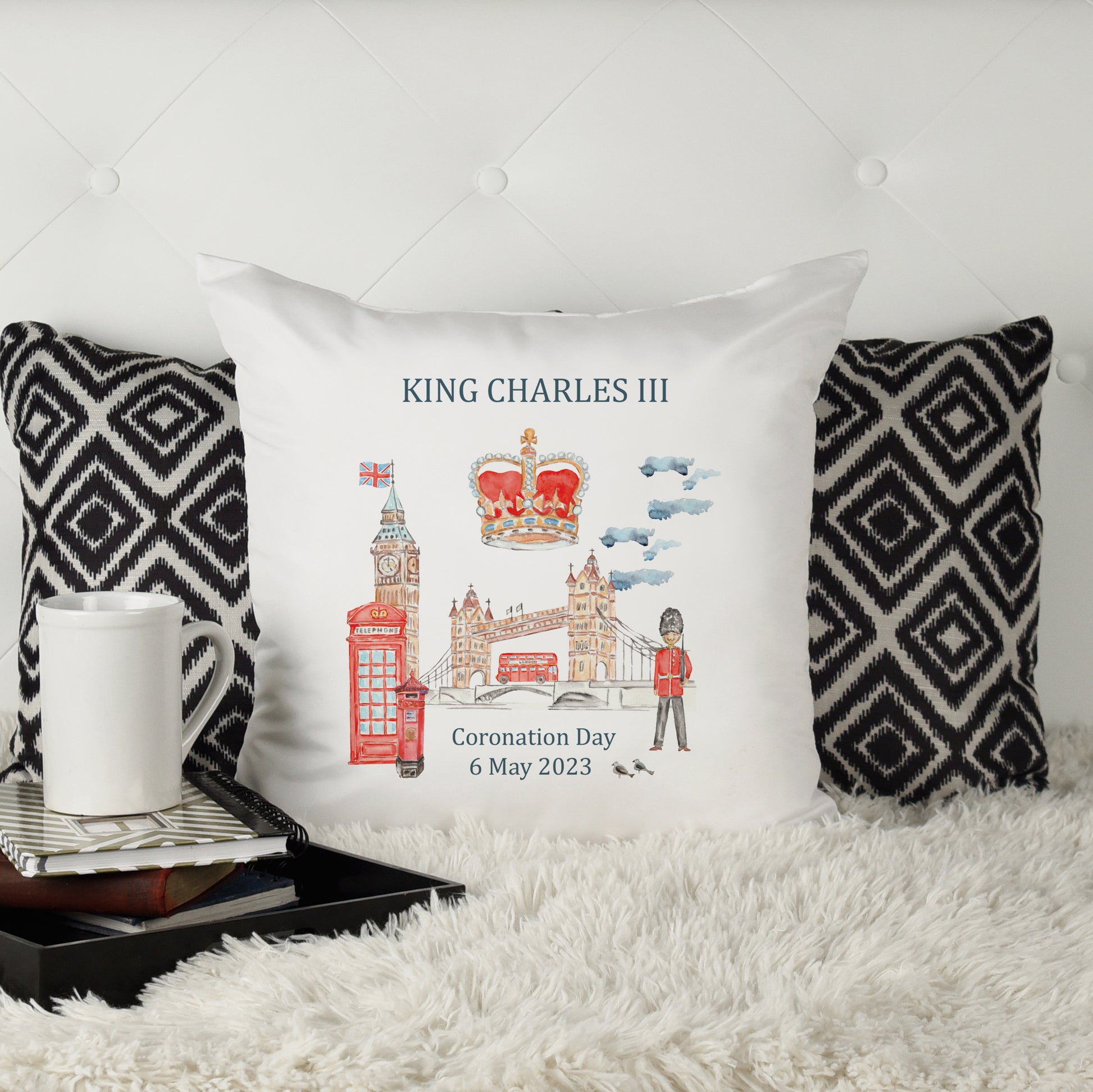 king Charles III coronation queen consort Camilla cushion cover royal memorabilia cushion cover commemorative