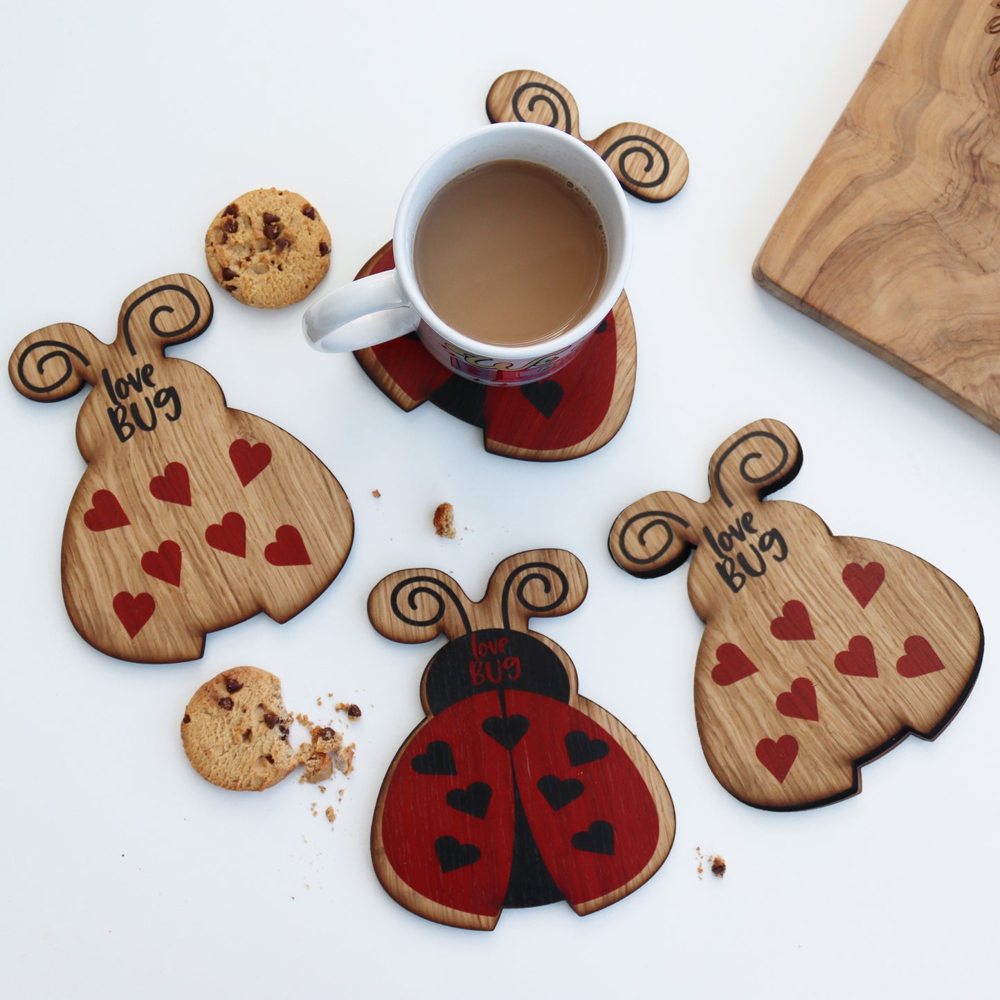 ladybird wooden coasters printed 6mm oak mdf coaster with ladybird and love bug design set of 4