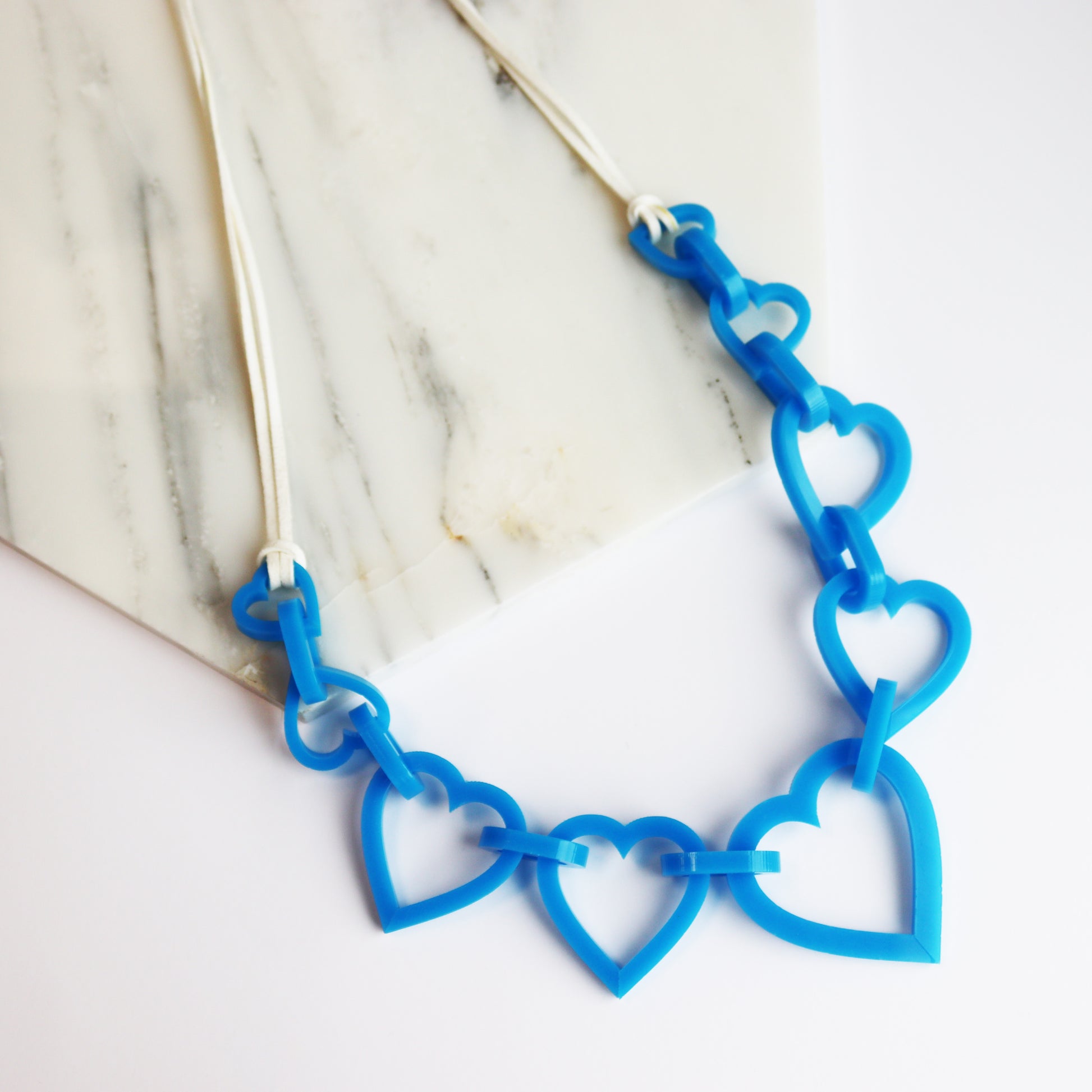 large statement blue heart acrylic necklace