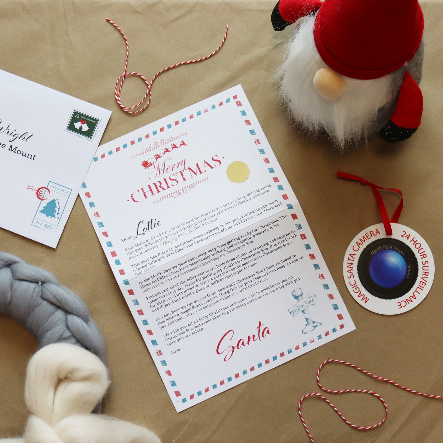 Personalised Letter From Santa With Santa Camera Bauble