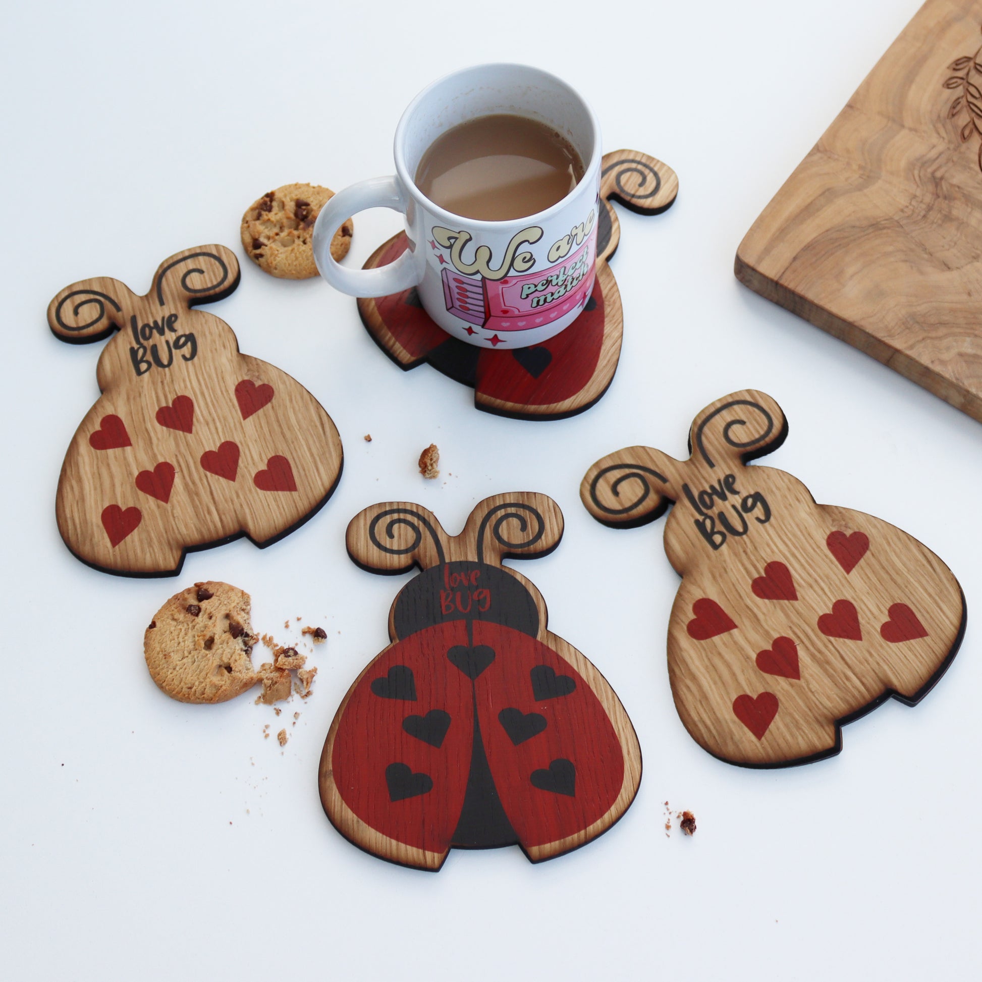 love bug coaster for valentine&#39;s day wooden ladybird valentine&#39;s coasters set of 4