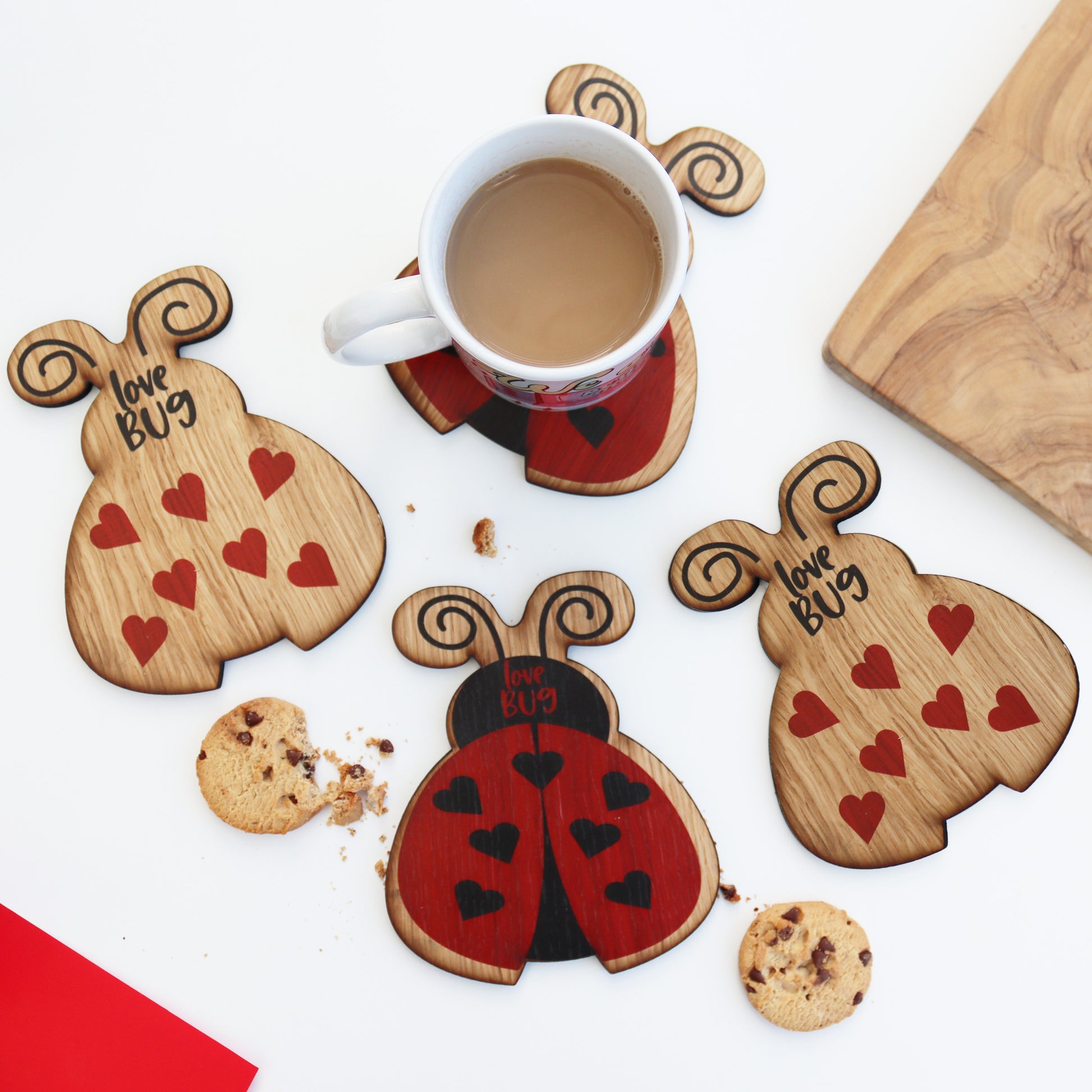 love bug coaster for valentine&#39;s day wooden ladybird valentine&#39;s coasters set of 4 new home