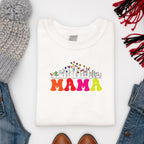 Super soft white sweatshirt with Mama print paired with winter woollies