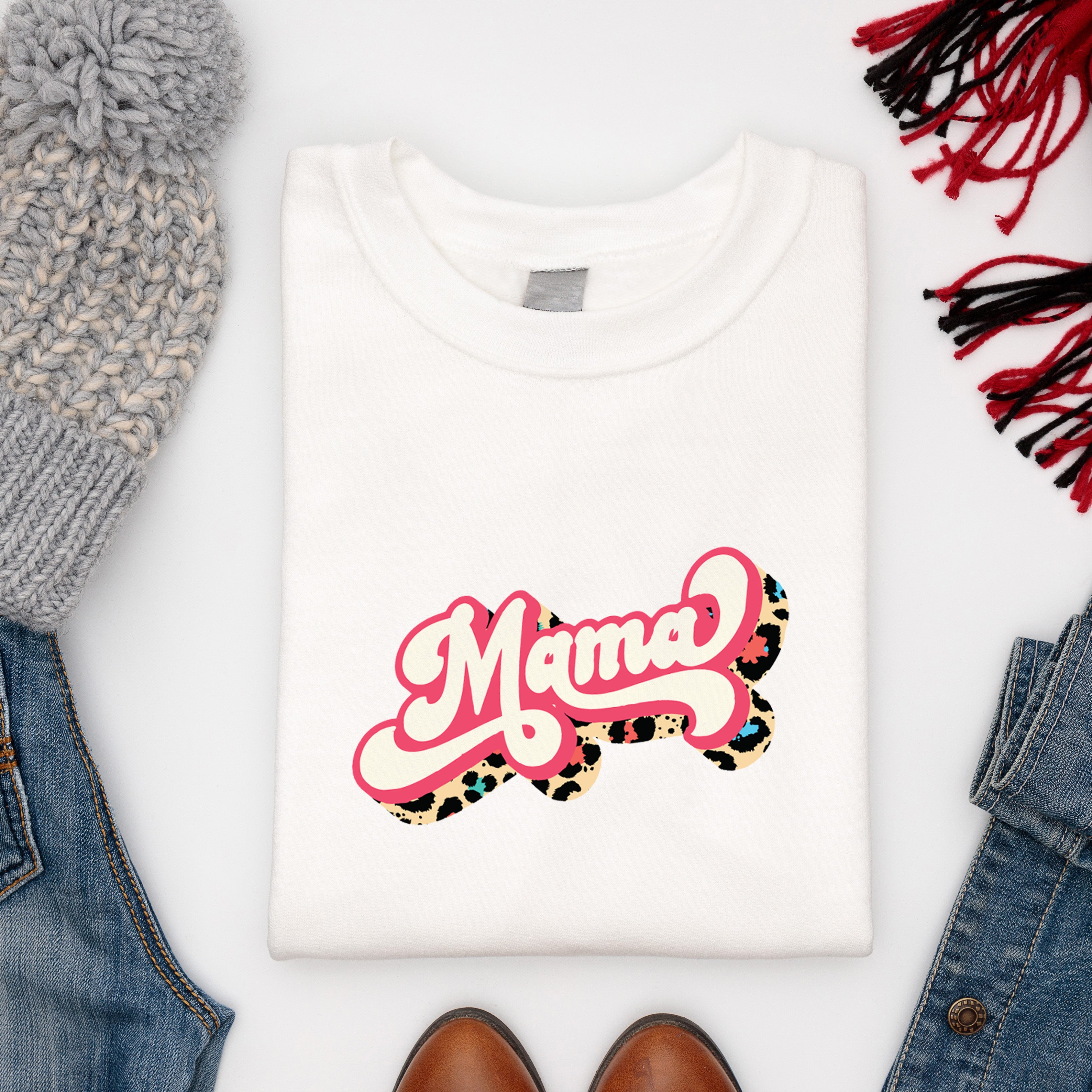 Super soft Mama sweatshirt paired with winter woollies