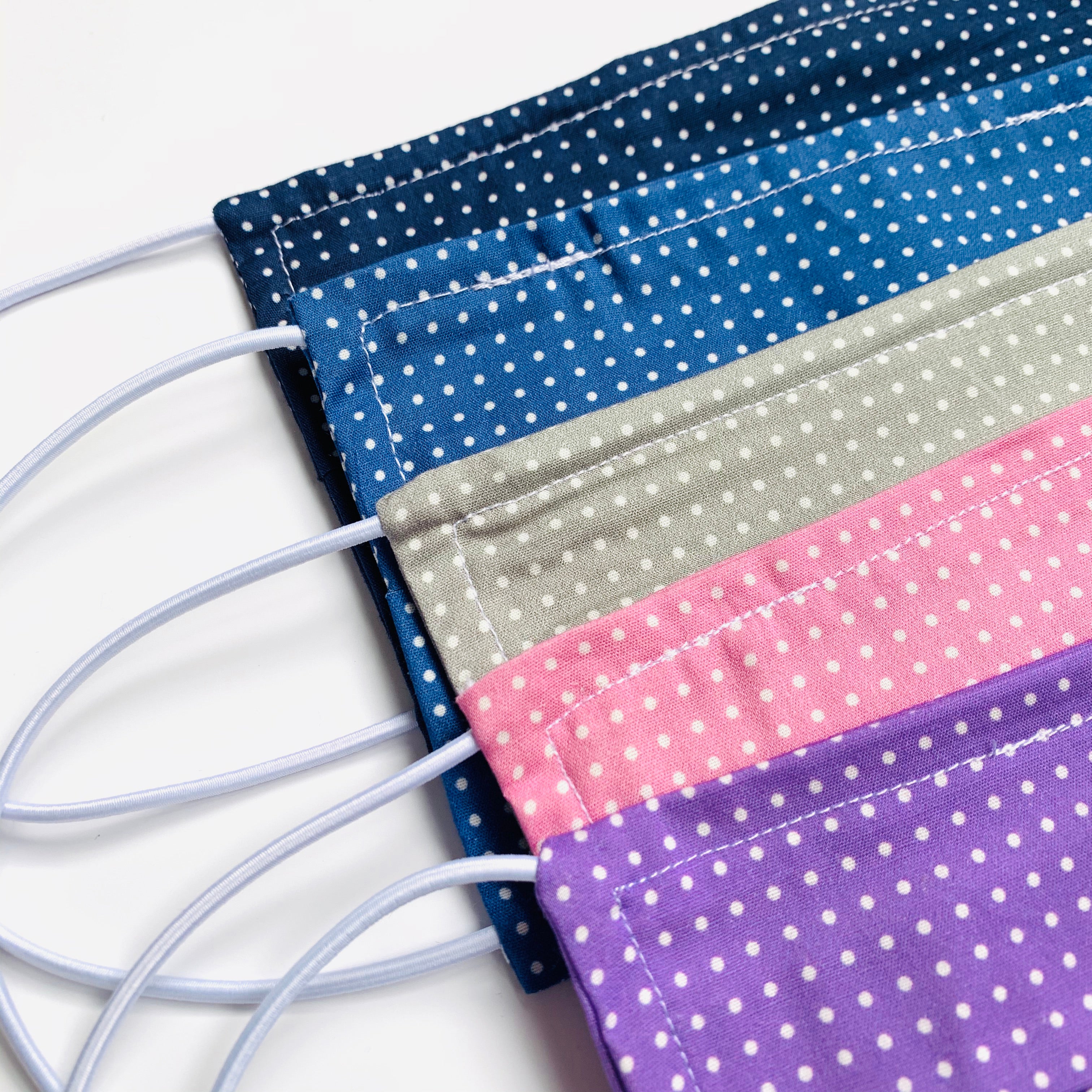 Pack Of Five Steel Blue Polka Dot 100% Cotton Facemask