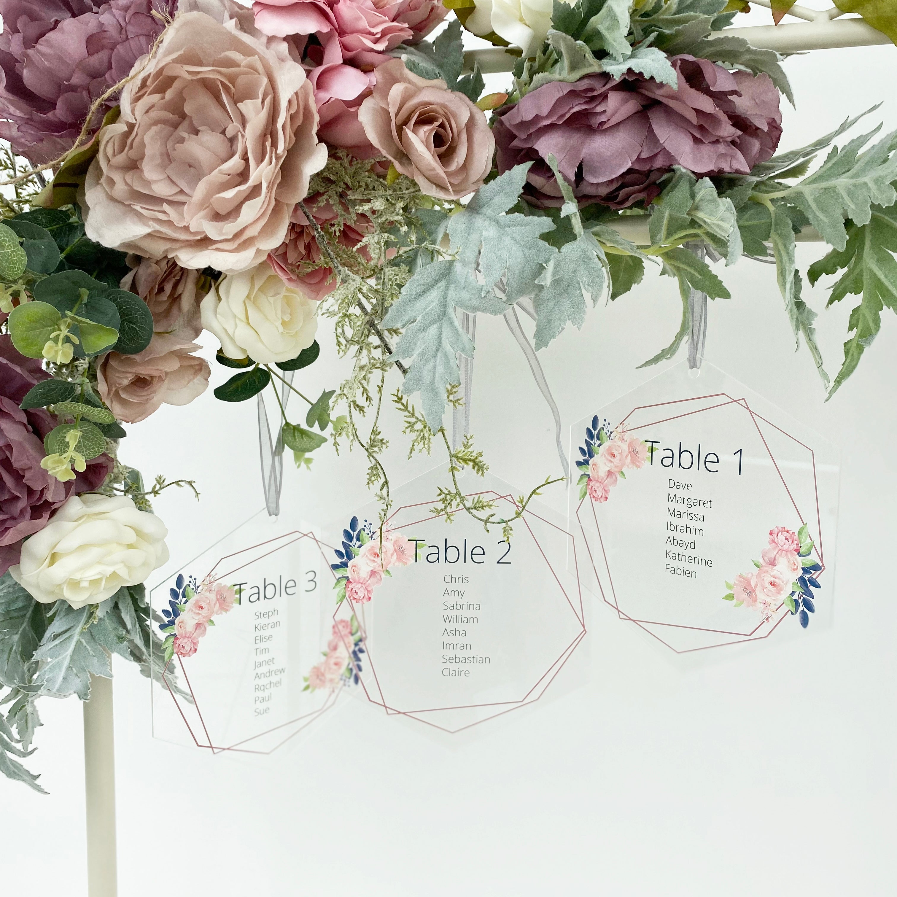 Hexagonal Acrylic Hanging Wedding Table Plan