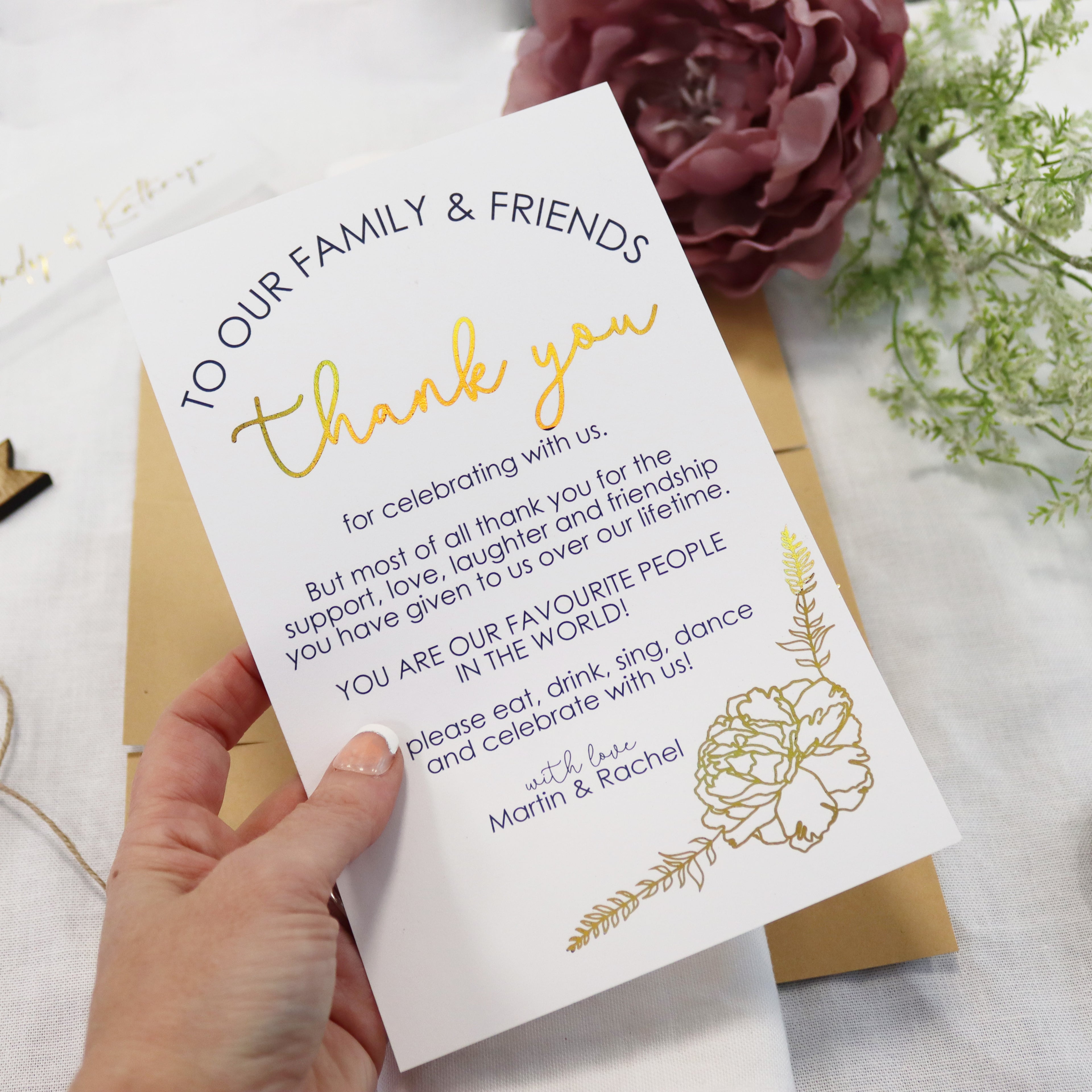 Modern Foiled Peony Wedding Place Setting