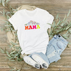 Bright colour flower Mama design on organic cotton white t shirt