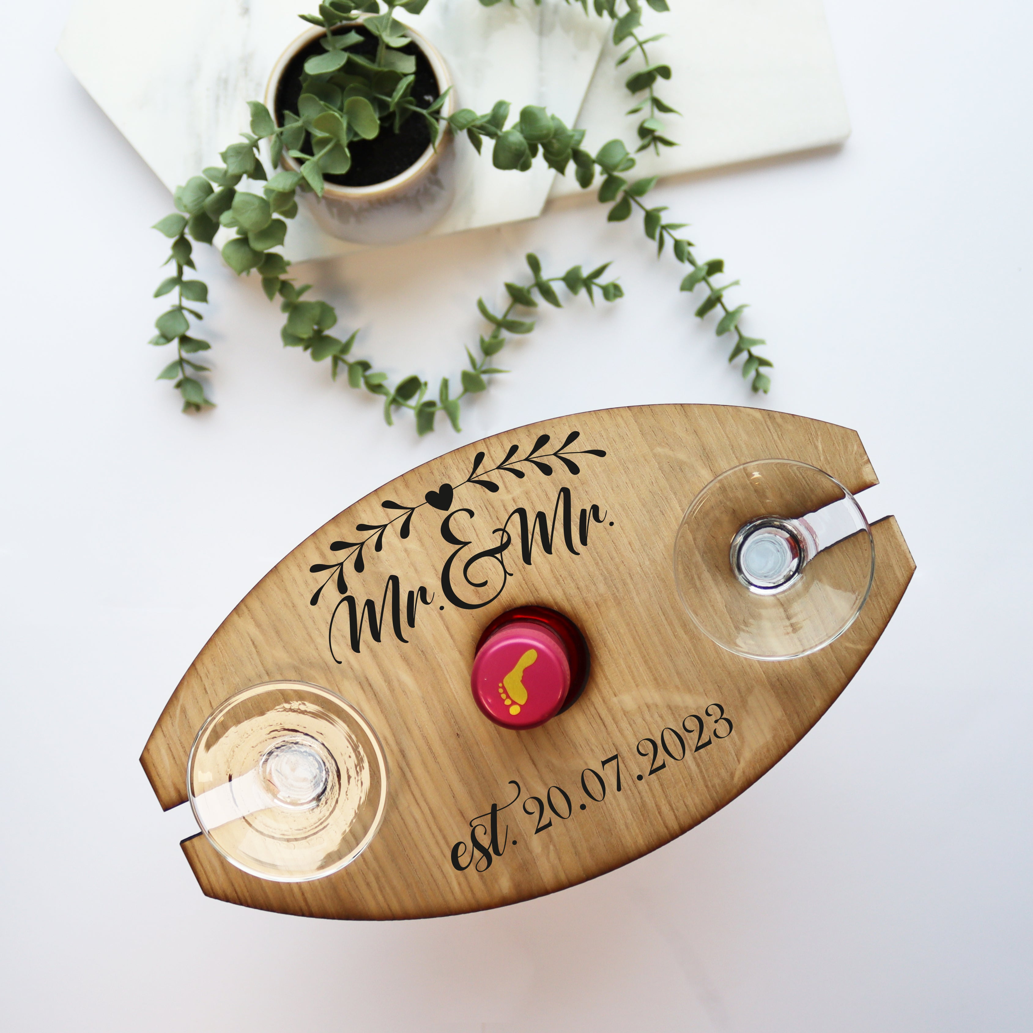mr & mr wedding gift personalised wooden wine butler wine bottle holder and wine glass holder