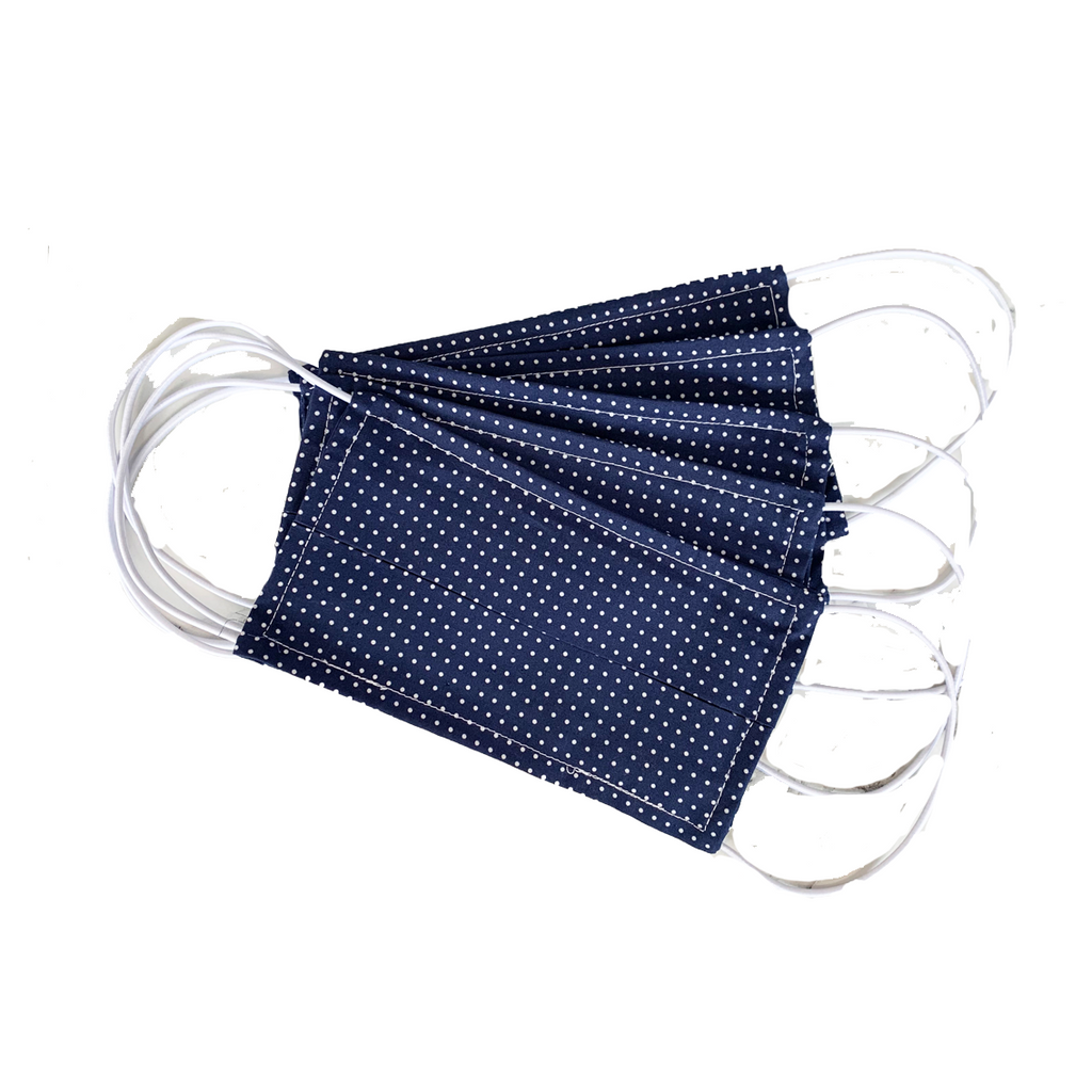 Pack Of Five 100% Cotton Navy Polka Dot Face Mask