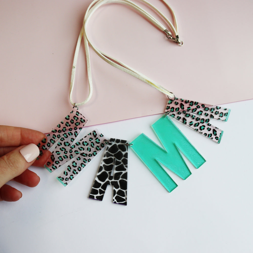 new mother necklace gift for new Mum leopard print Mama necklace mothers day gift for young Mum with hand