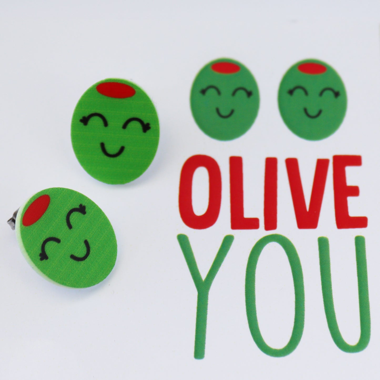 olive you stud olive earrings close ups
