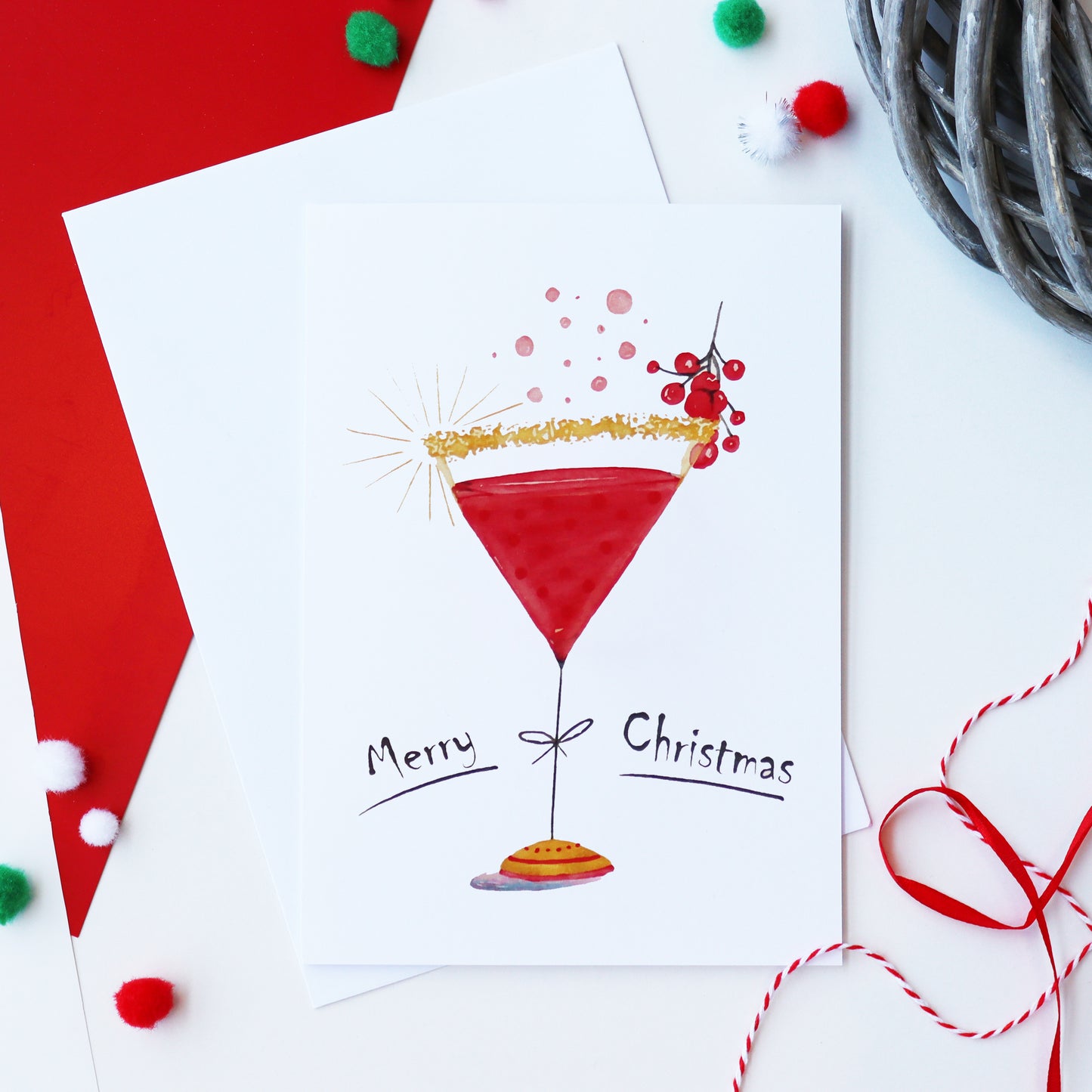 Pack Of 10 Cocktail Christmas Cards