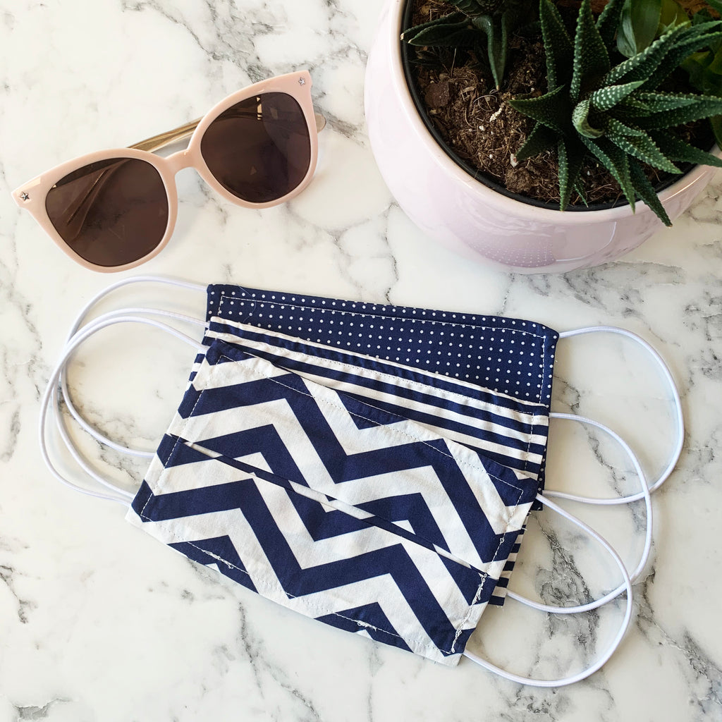 Pack Of Three 100% Assorted Navy Face Masks