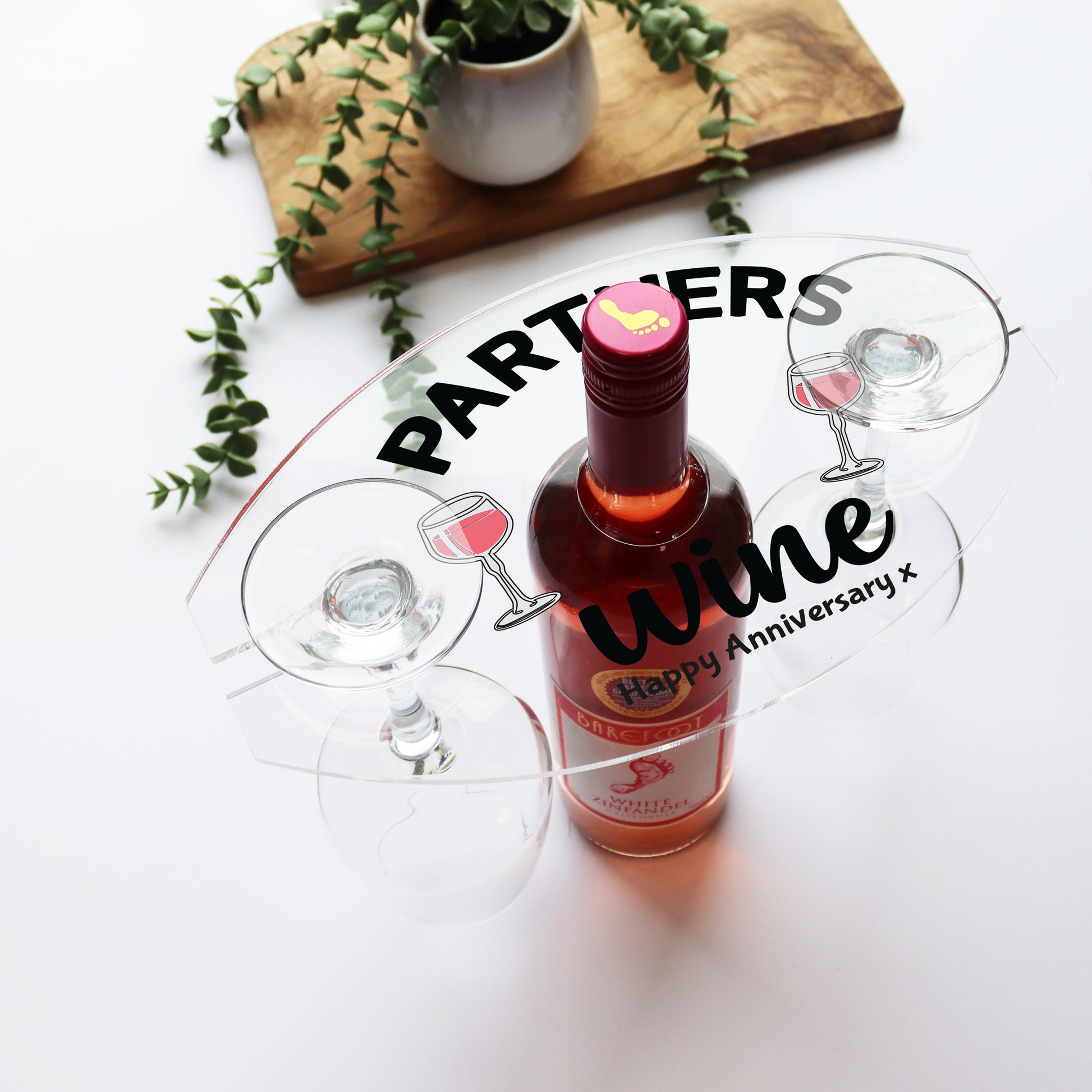 partners in wine personalised wine bottle holder and wine glass holder anniversary gift