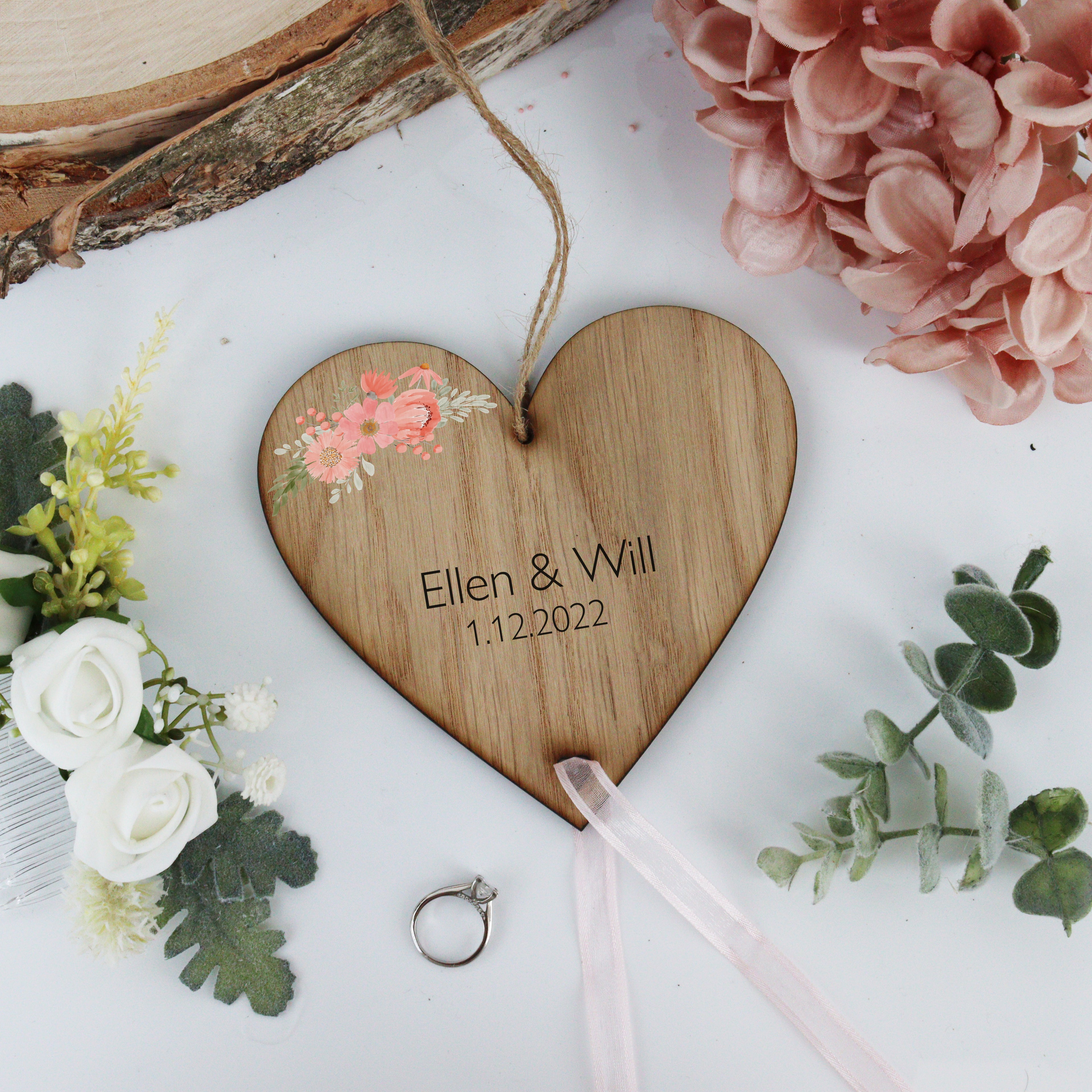 Personalised Wedding Ring Bearer Holder - Pink Flower