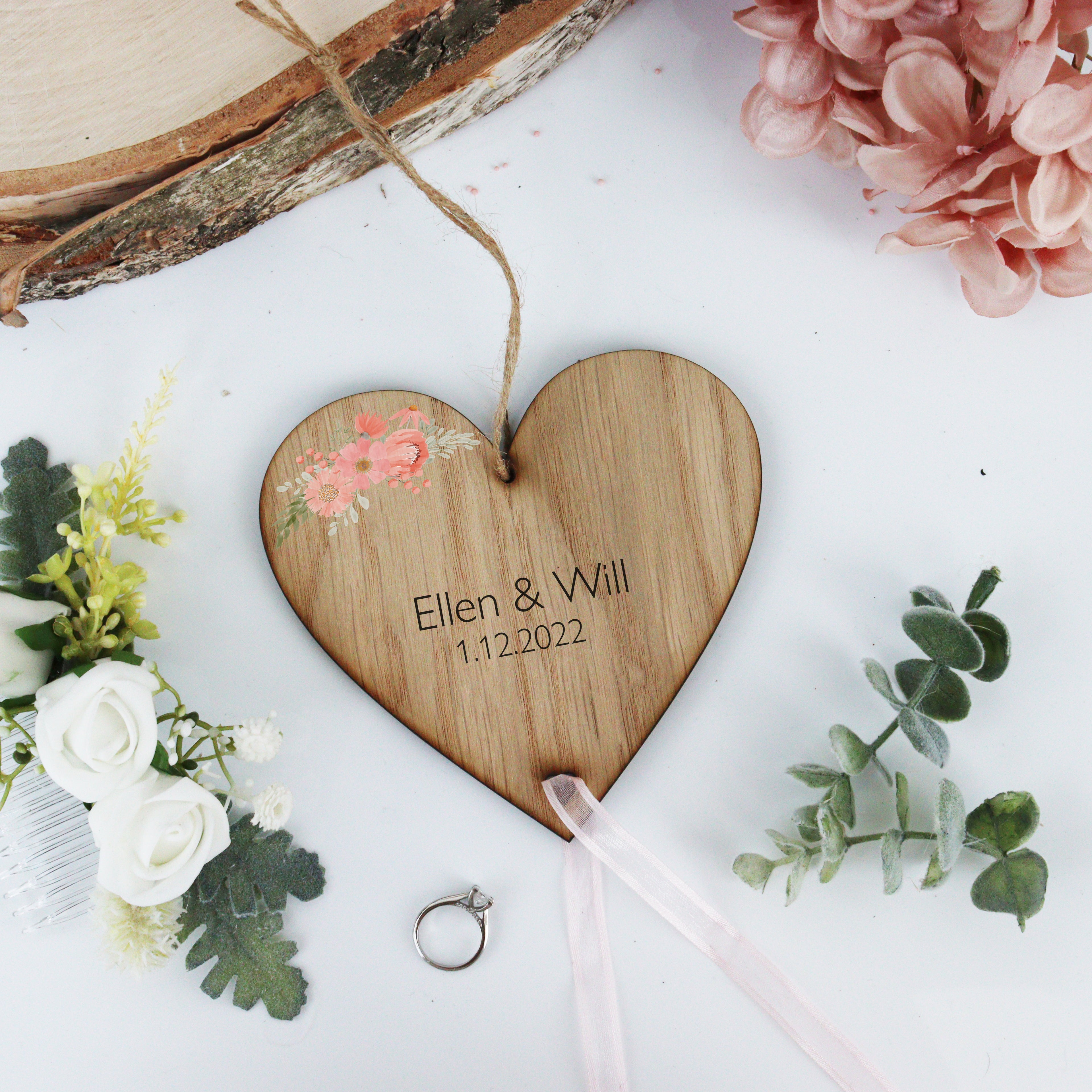 Personalised Wedding Ring Bearer Holder - Pink Flower