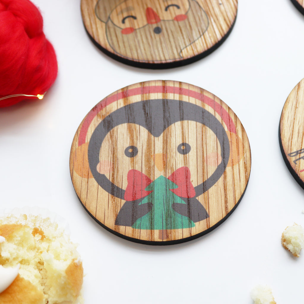 Set Of Four Christmas Character Wooden Coasters