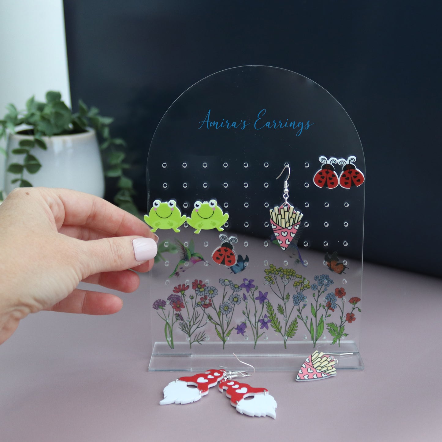personalised acrylic earring holder can hold 50 sets of earrings