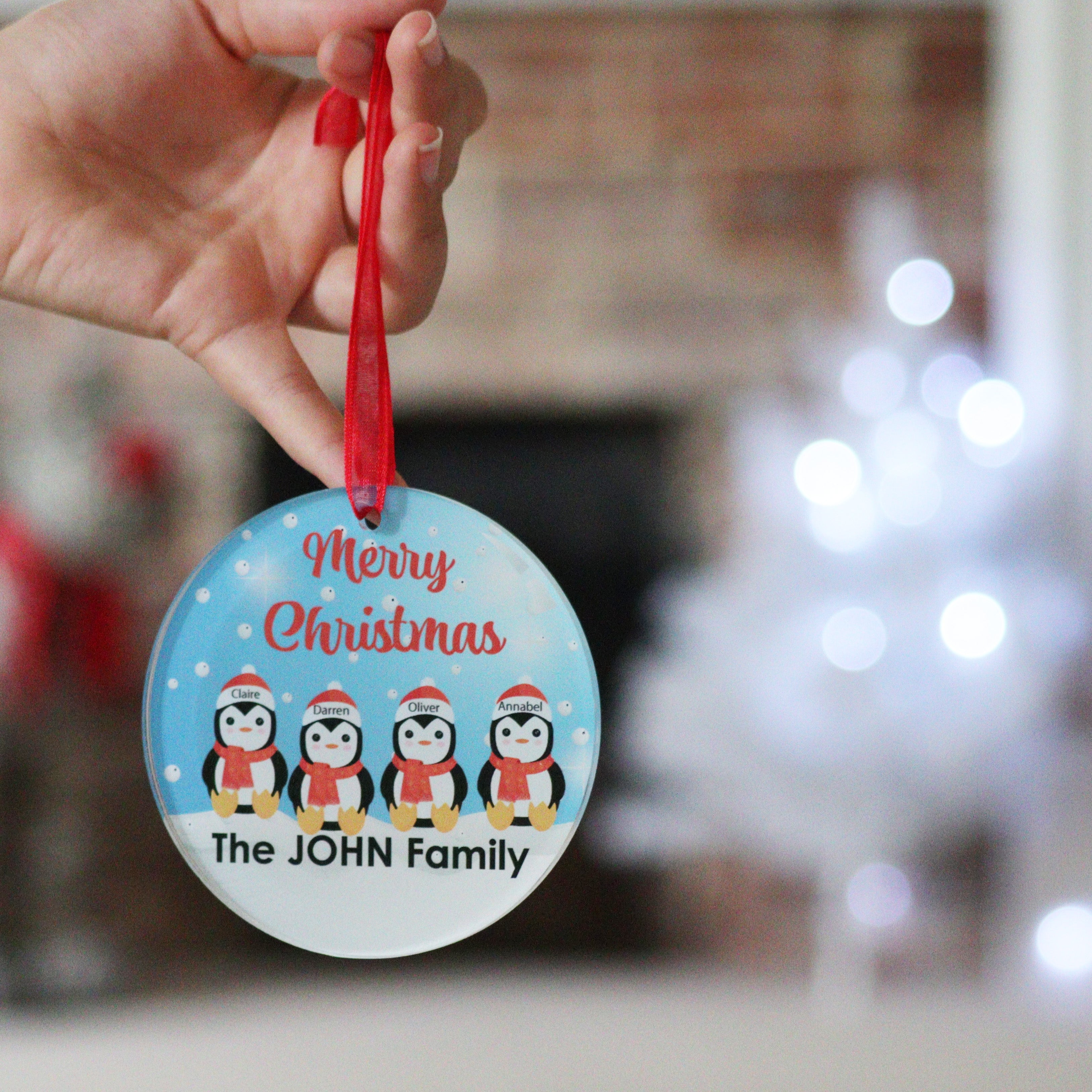 Personalised Family Penguin Christmas Bauble