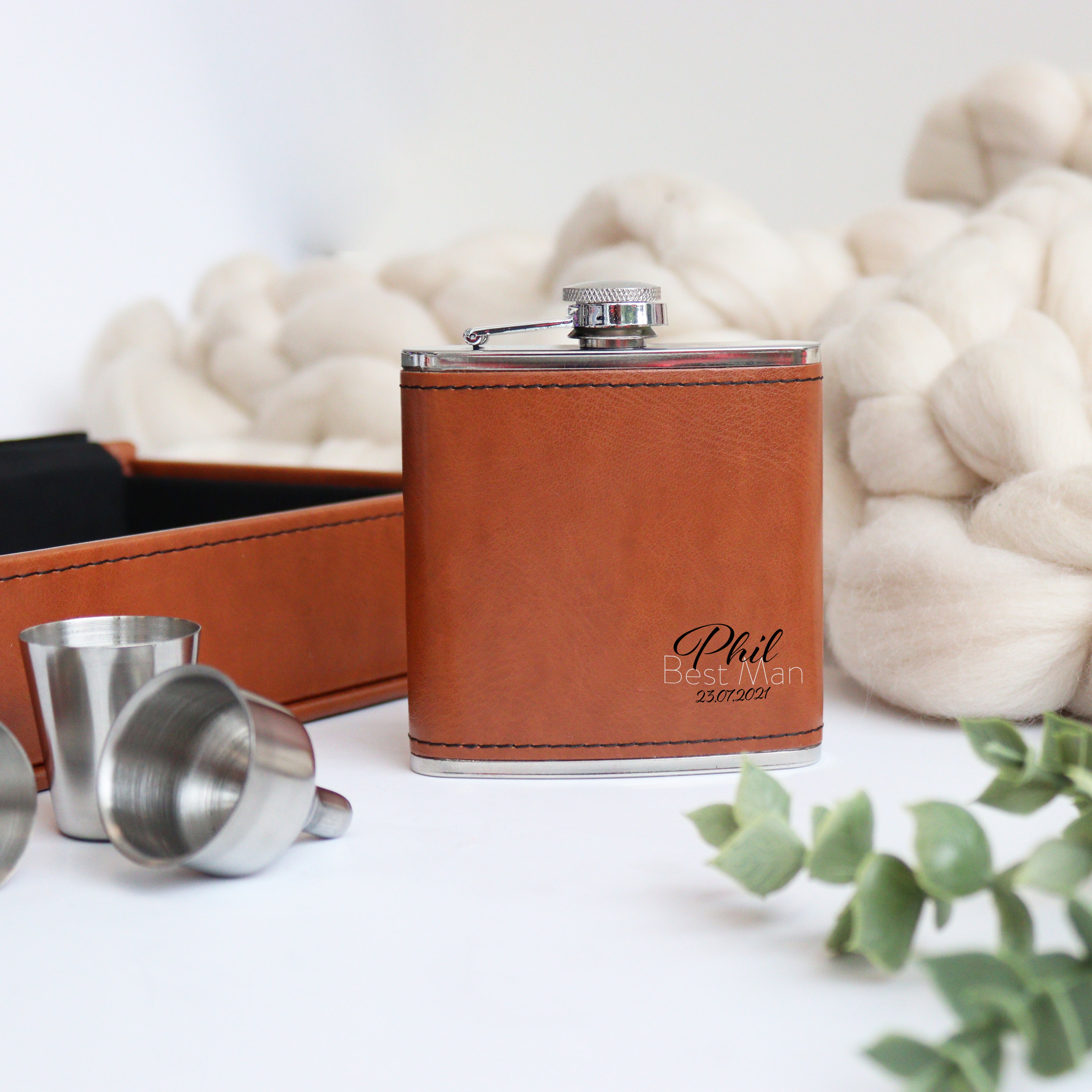 Personalised Pu Leather Wedding Hip Flask