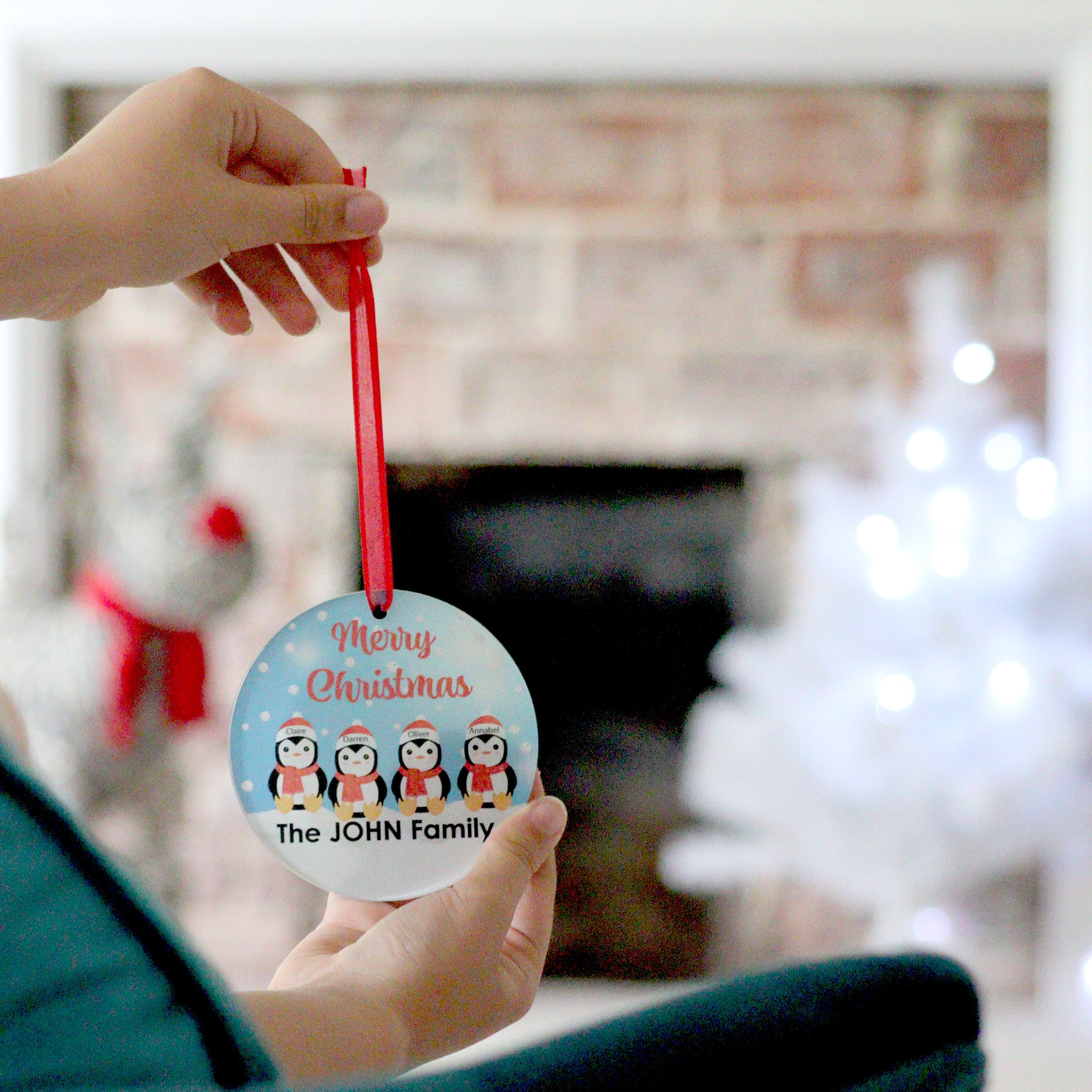 Personalised Family Penguin Christmas Bauble