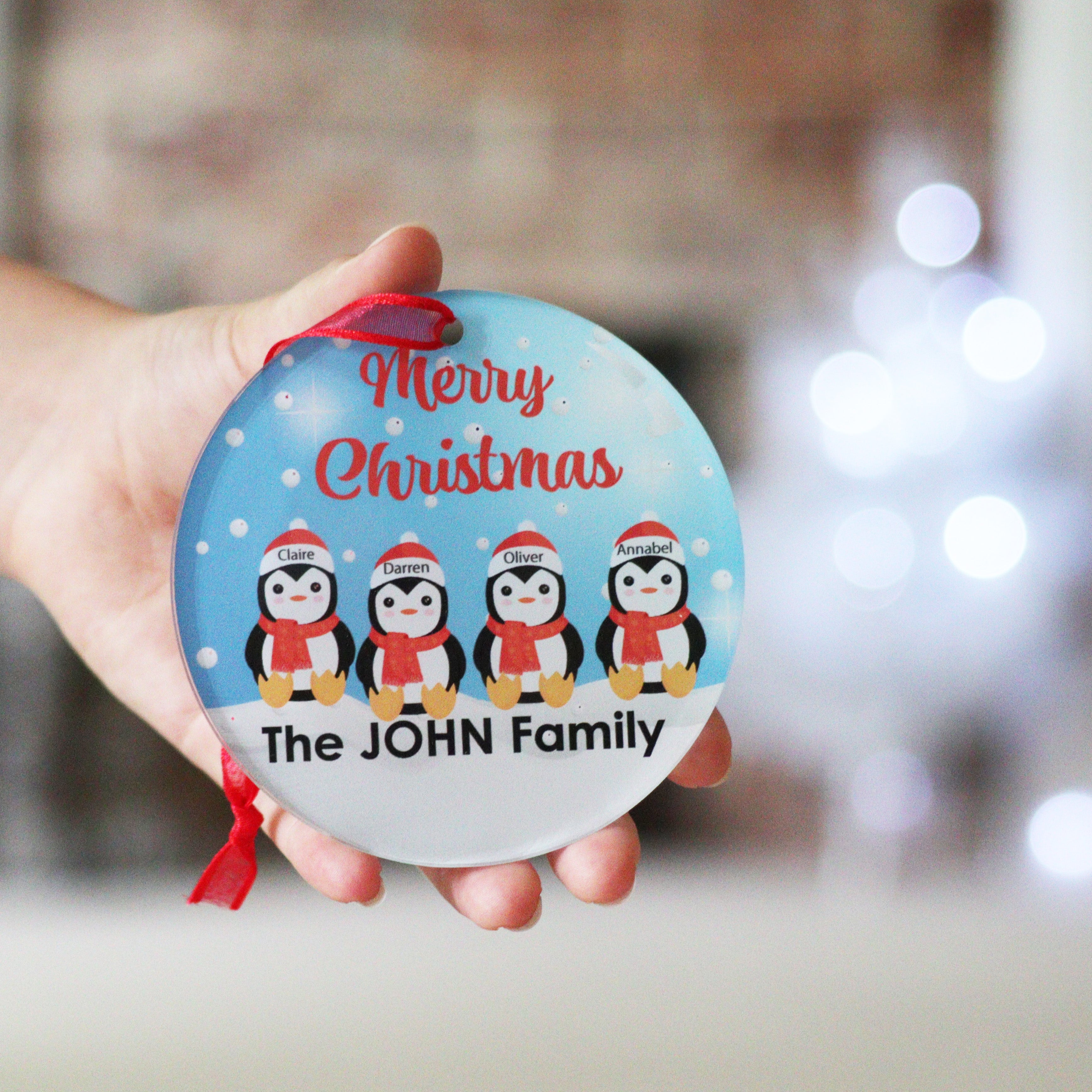 Personalised Family Penguin Christmas Bauble