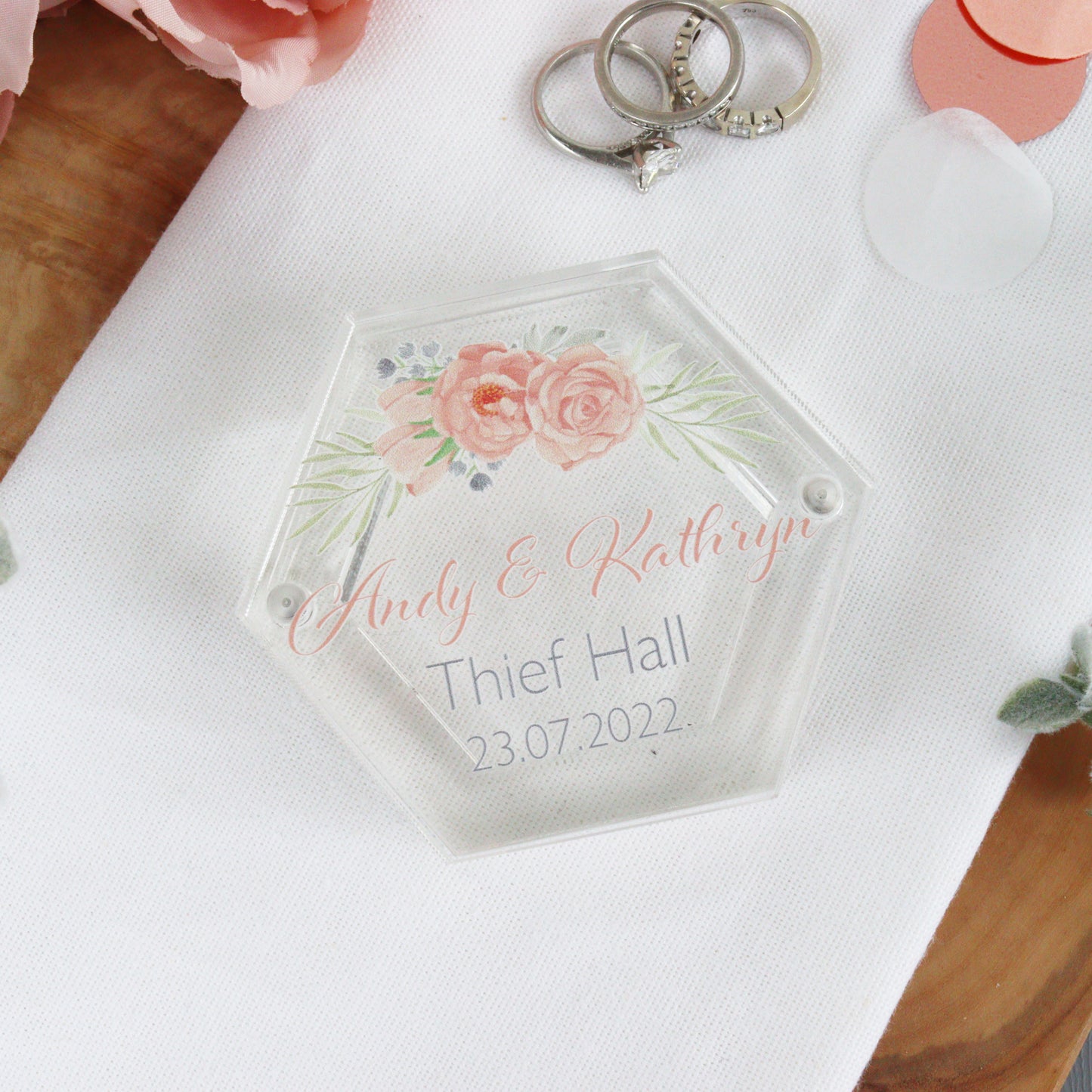 Hexagonal Acrylic Personalised Wedding Ring Box