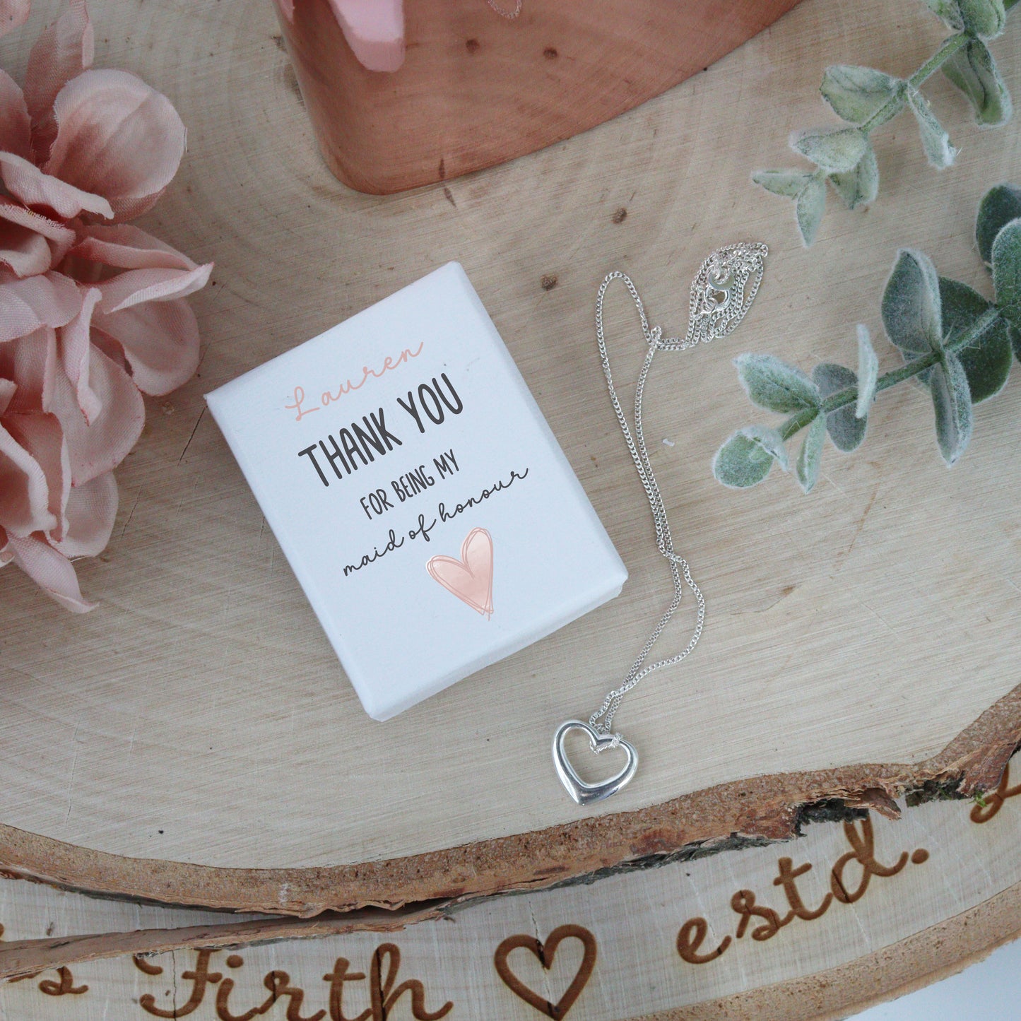 Personalised Thank You Silver Bridesmaid Necklace