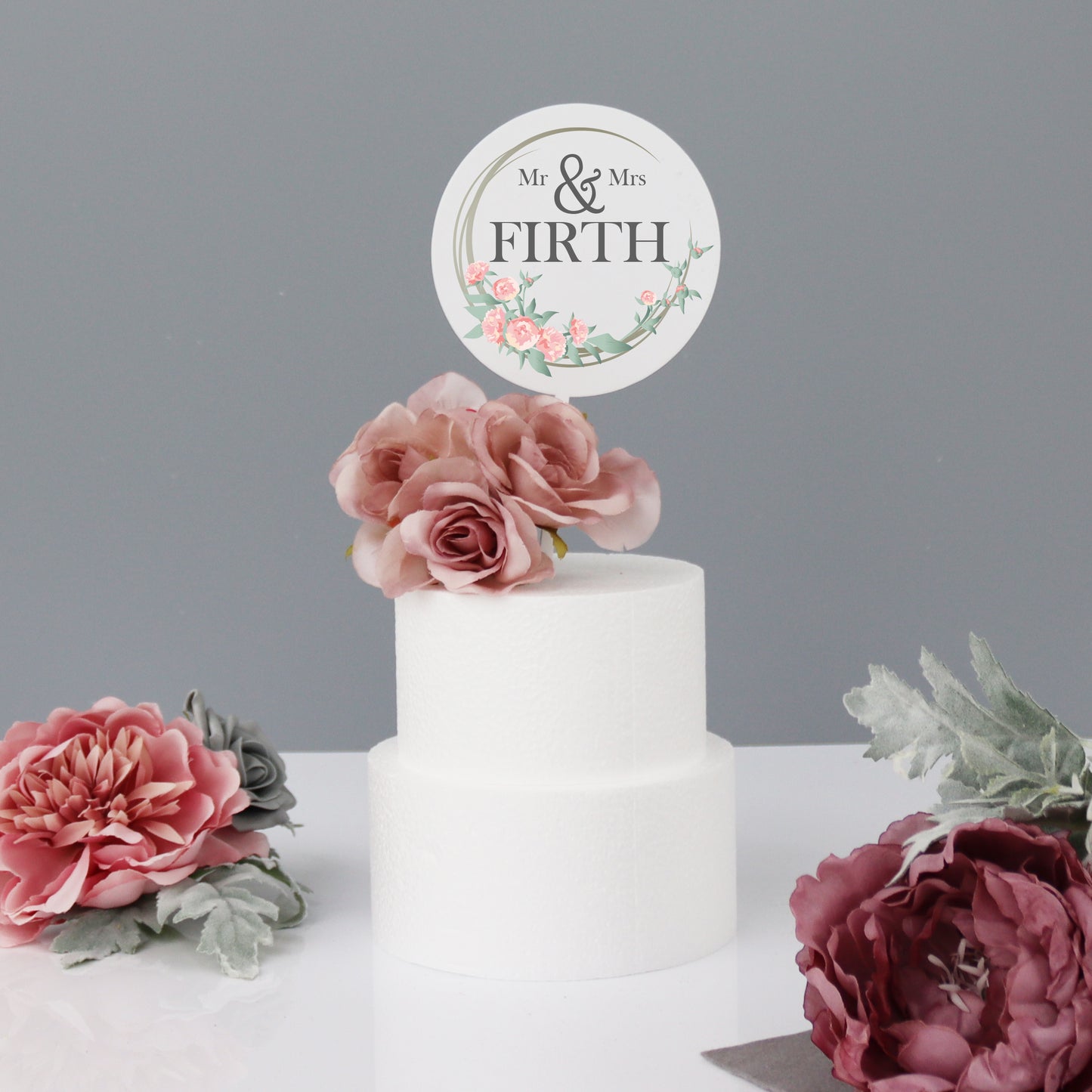 Personalised Wedding Cake Topper With Peonies