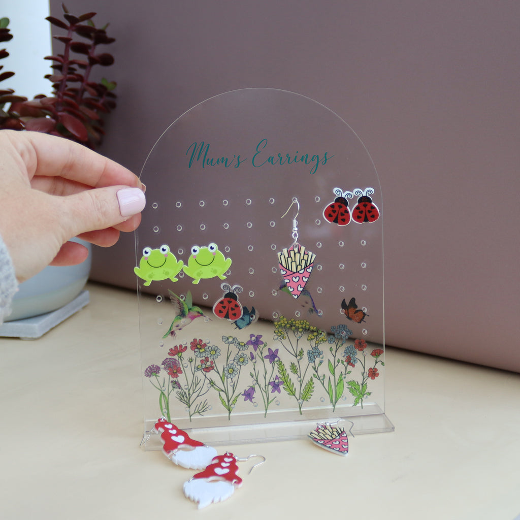 personalised acrylic earring holder can hold 50 sets of earrings
