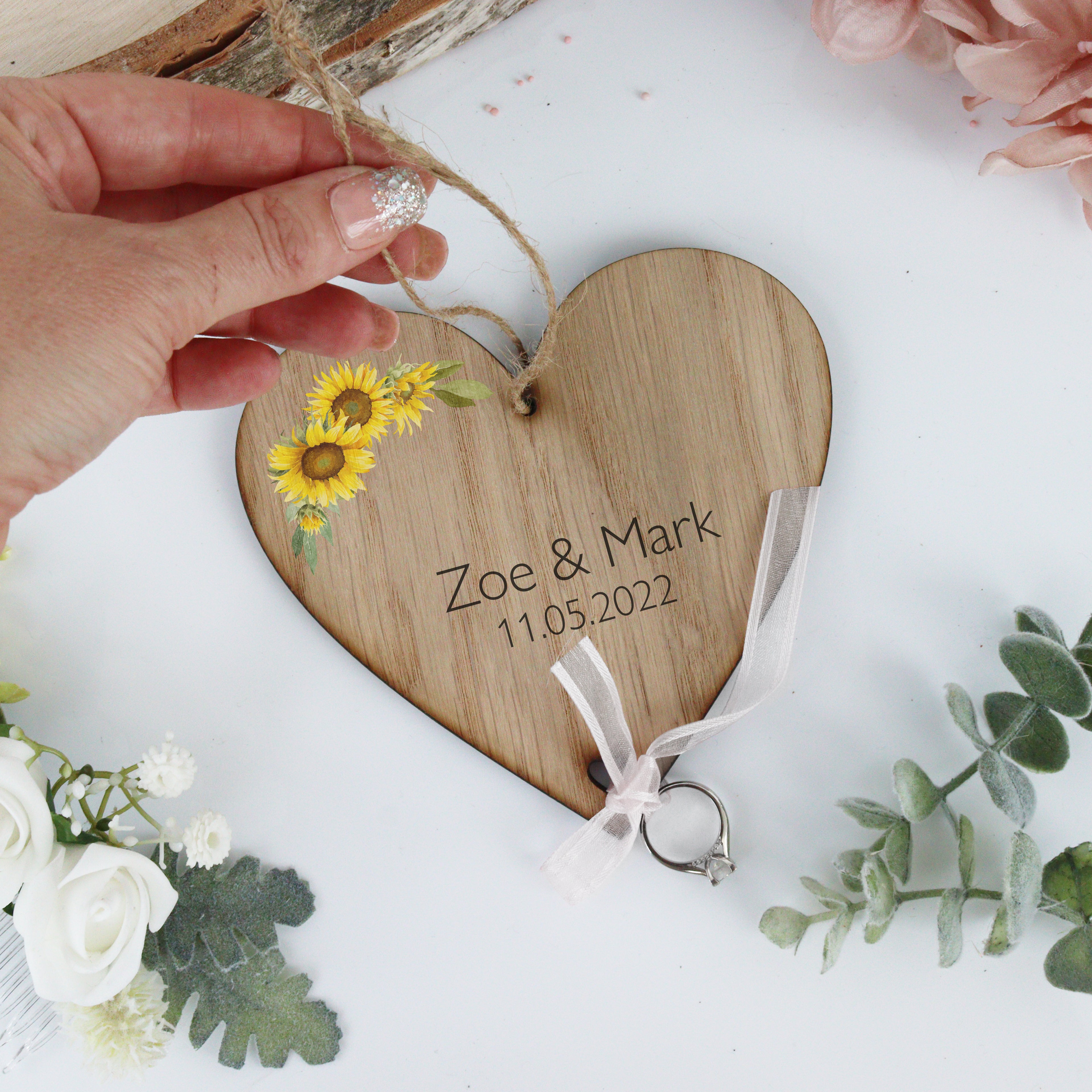 Personalised Wedding Ring Bearer Holder - Sunflower
