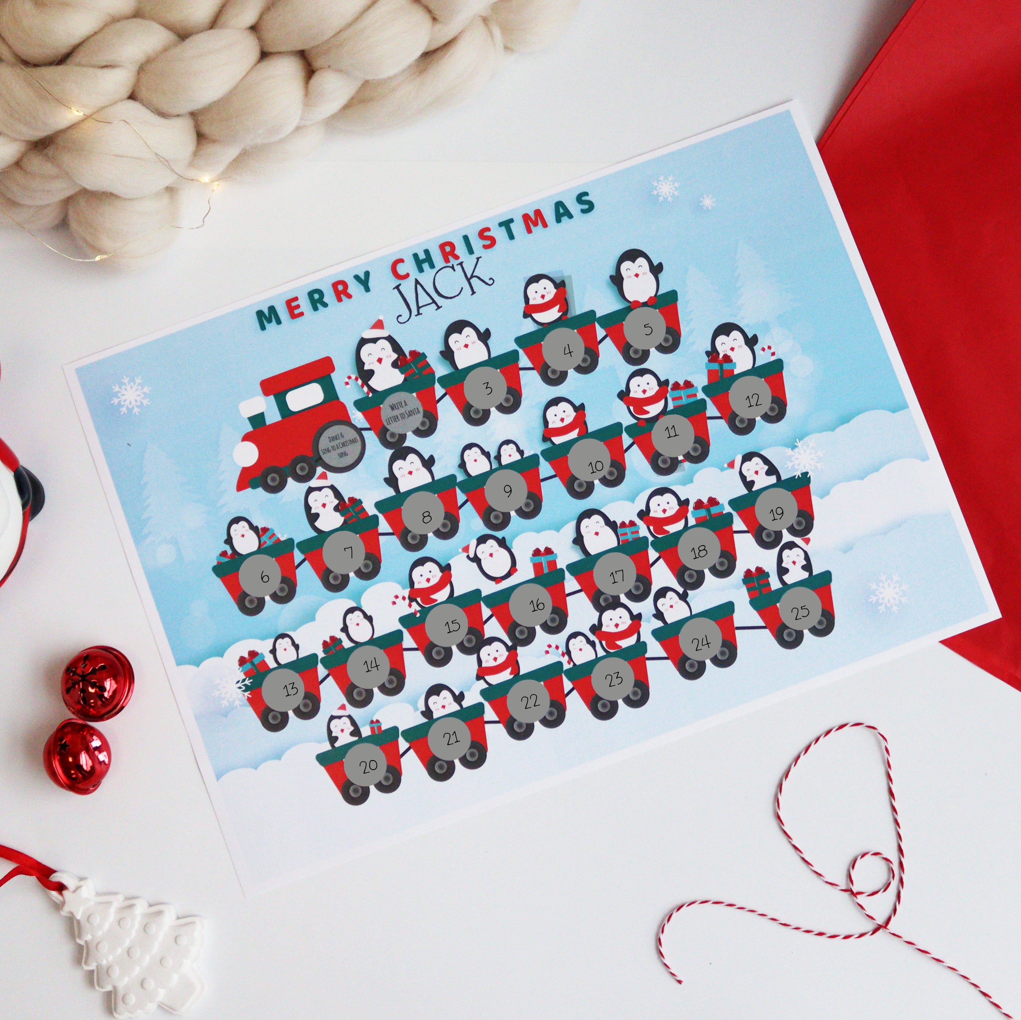 Personalised Penguin Scratch Off Activity Calendar