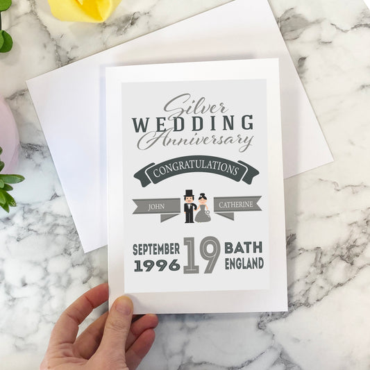 Personalised Silver Wedding Anniversary Card