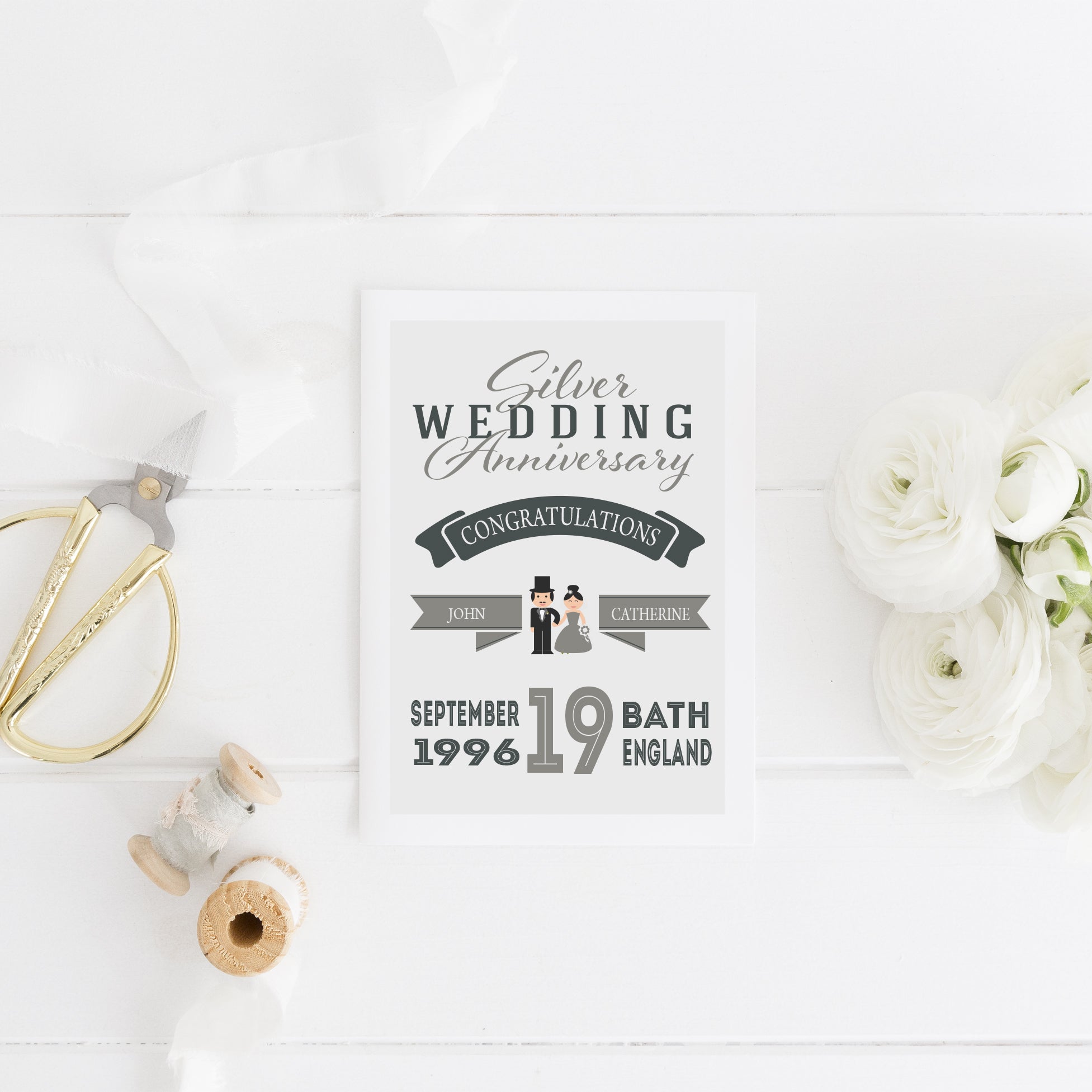 Personalised Silver Wedding Anniversary Card