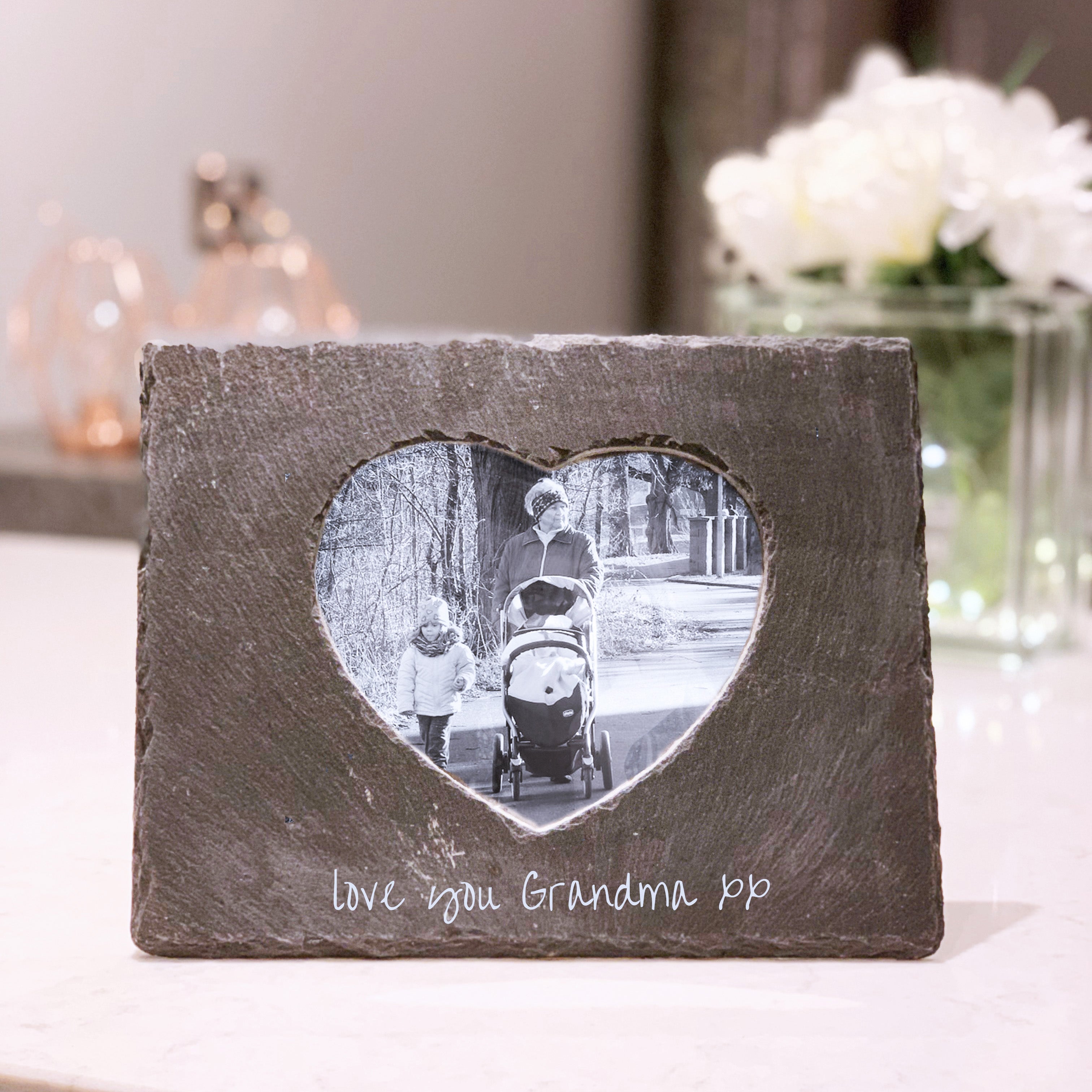 Personalised slate heart photo frame
