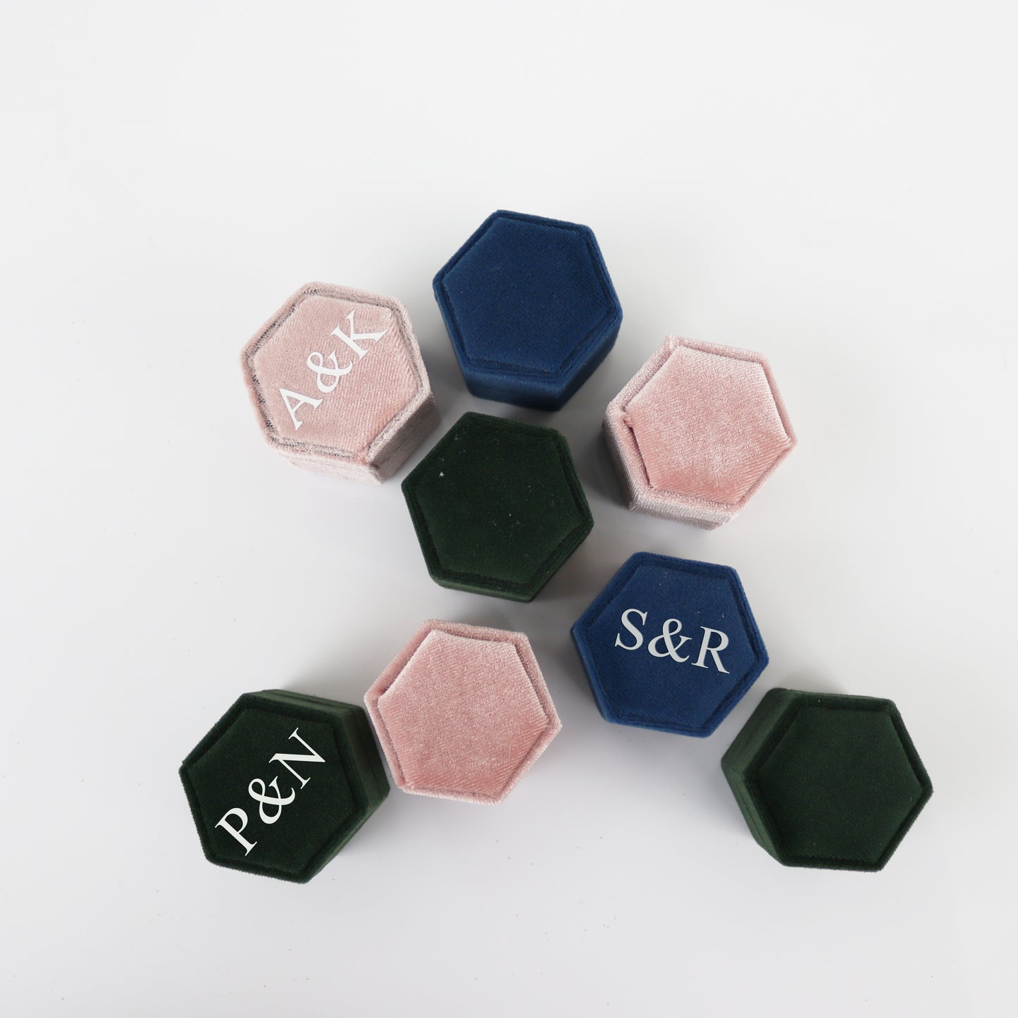 Hexagonal Personalised Velvet Wedding Ring Box