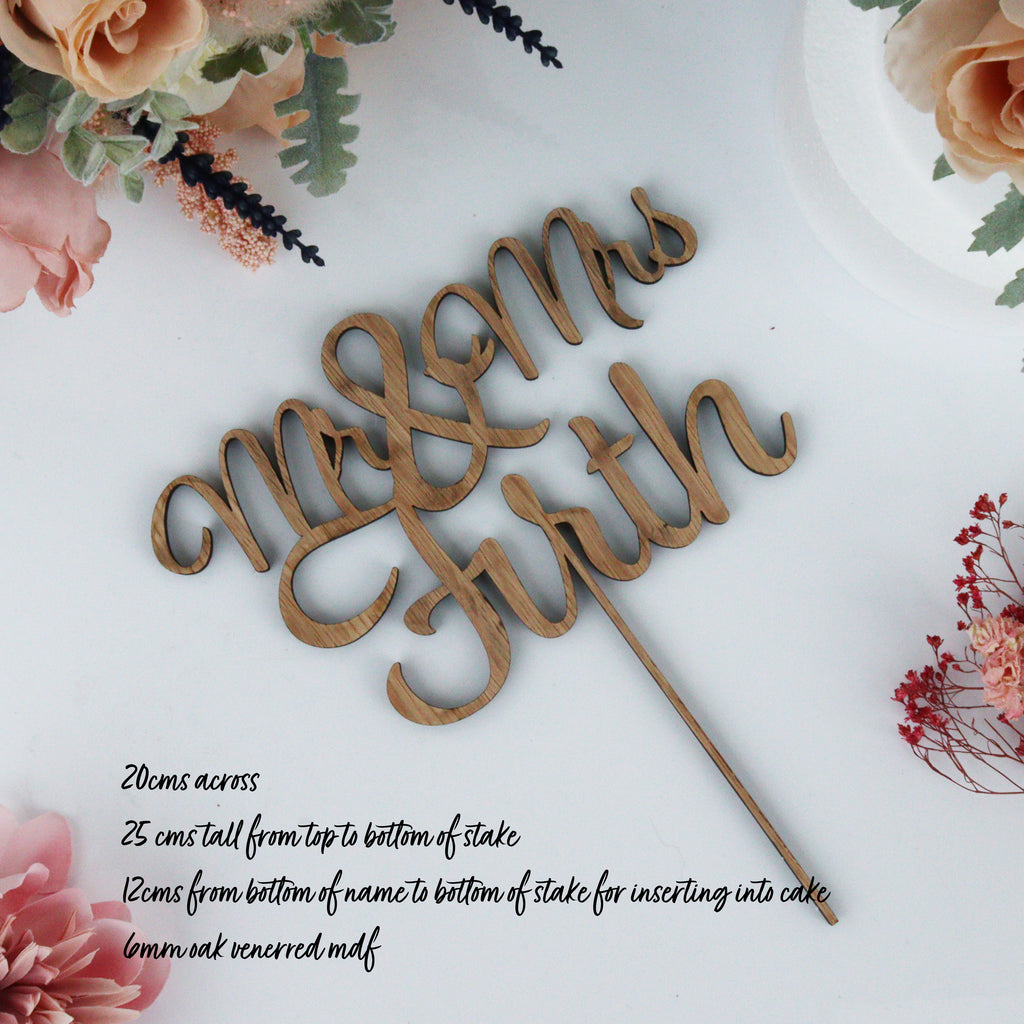 Personalised Wooden Name Wedding Cake Topper