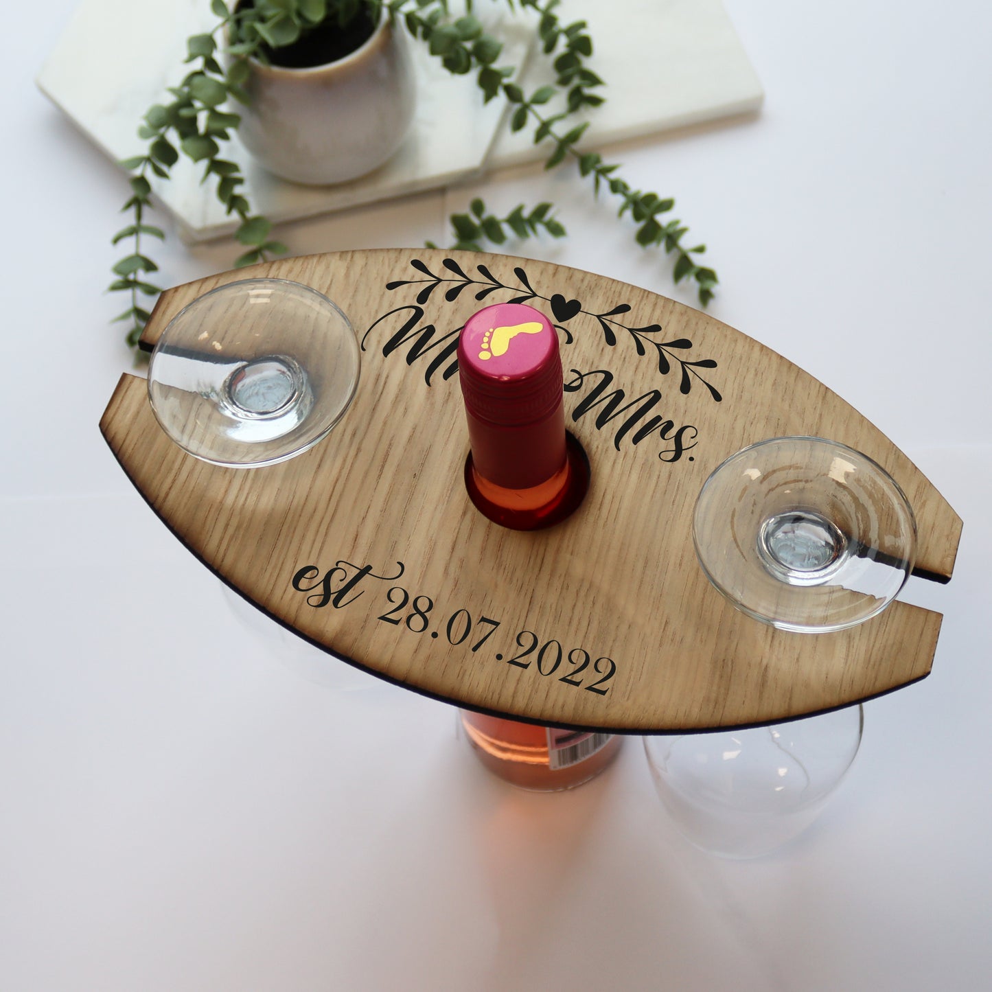 personalised wooden wine butler wine bottle holder and wine glass holder